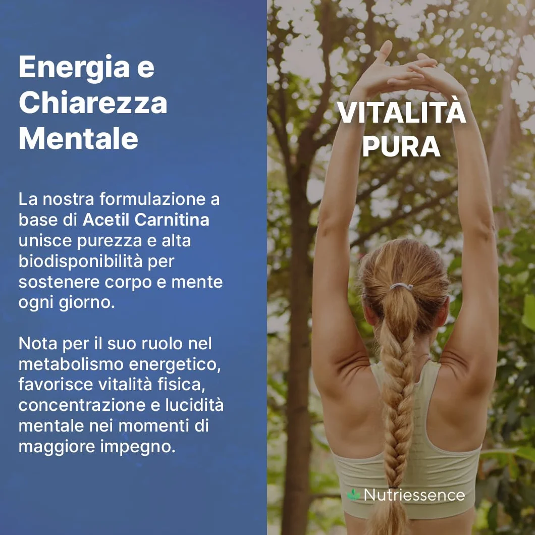 Acetil L-Carnitina 1950 mg 120 Compresse Integratore Energia Metabolismo Concentrazione Forza Mentale Senza Glutine Lattosio
