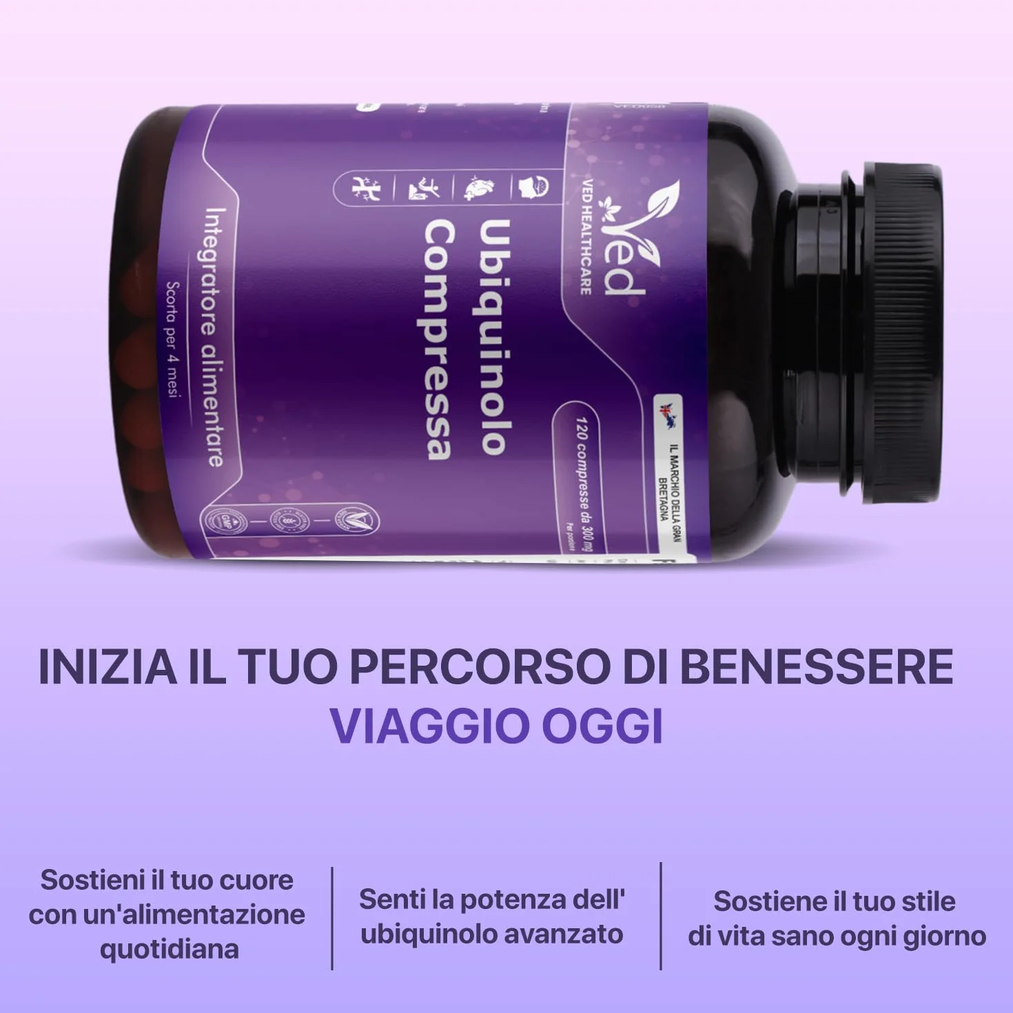 Con Ubiquinolo | Forma attiva coq10 | Elevato assorbimento/Bioattività migliorata | 300 mg,