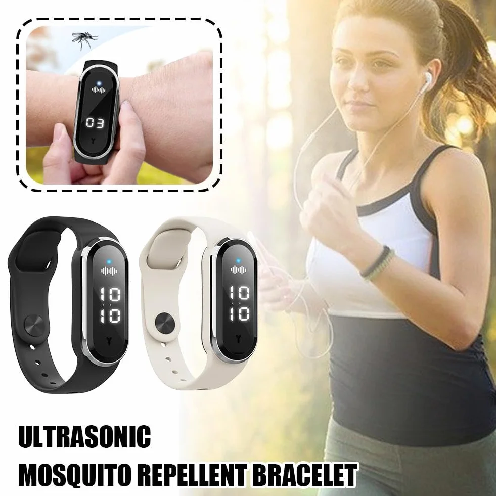 Braccialetto repellente per zanzare a ultrasuoni, indossabile, impermeabile, batteria 150 ore, per bambini e adulti, nero