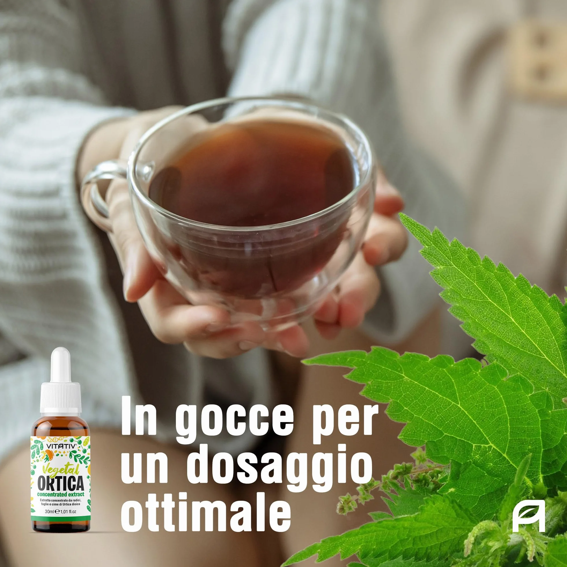Vitativ Ortica Urtica Dioica Estratto Concentrato Analcolico Liquido Gocce 30 ml Vegano