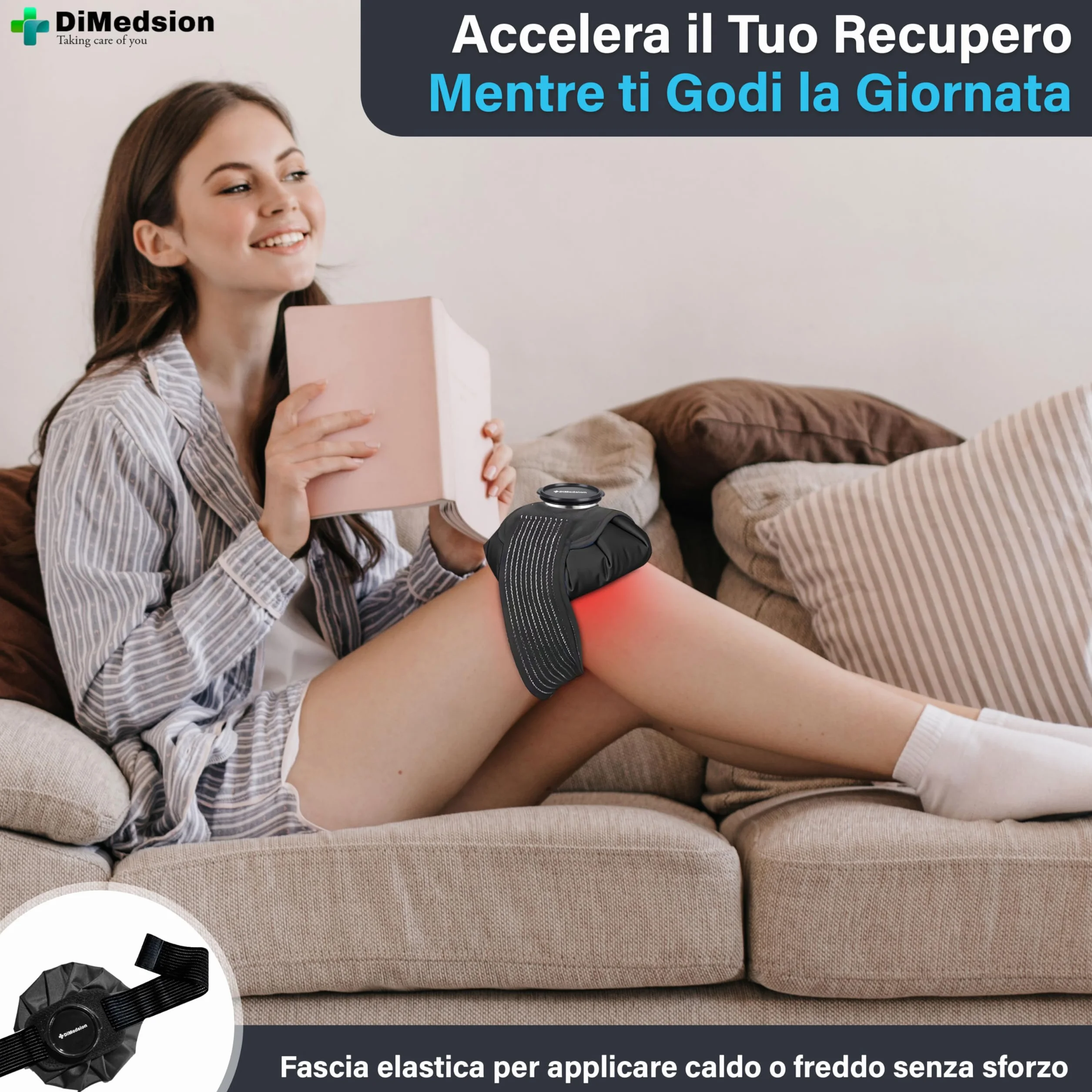 DiMedsion Borsa del ghiaccio per ginocchio con cinturino nero