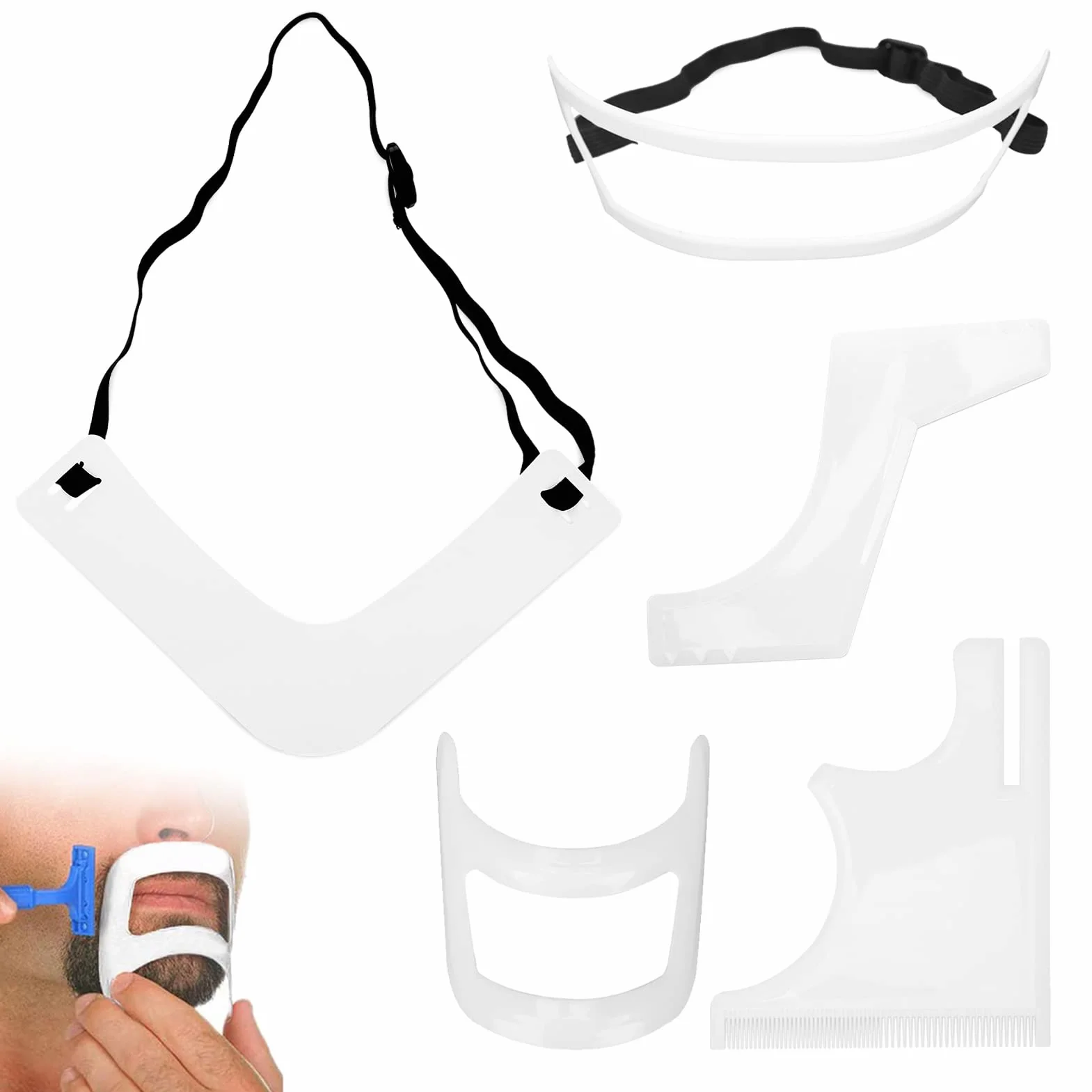 Set di 5 pezzi per il taglio della barba, set di strumenti per modellare la barba da uomo, per la rasatura di pizzetto e scollatura, guida per la barba, styling della barba