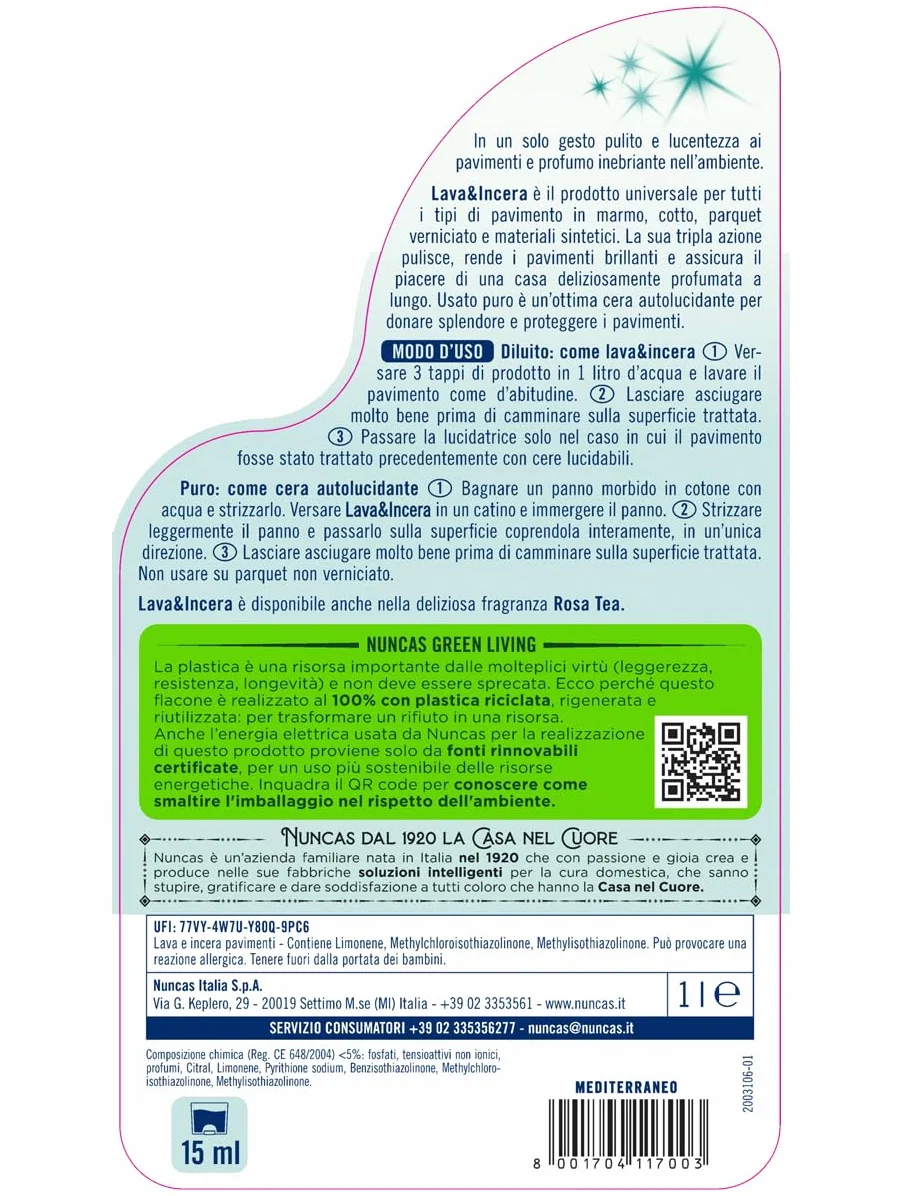 Nuncas Lava & Incera Detergente Pavimenti Mediterraneo 1000ml