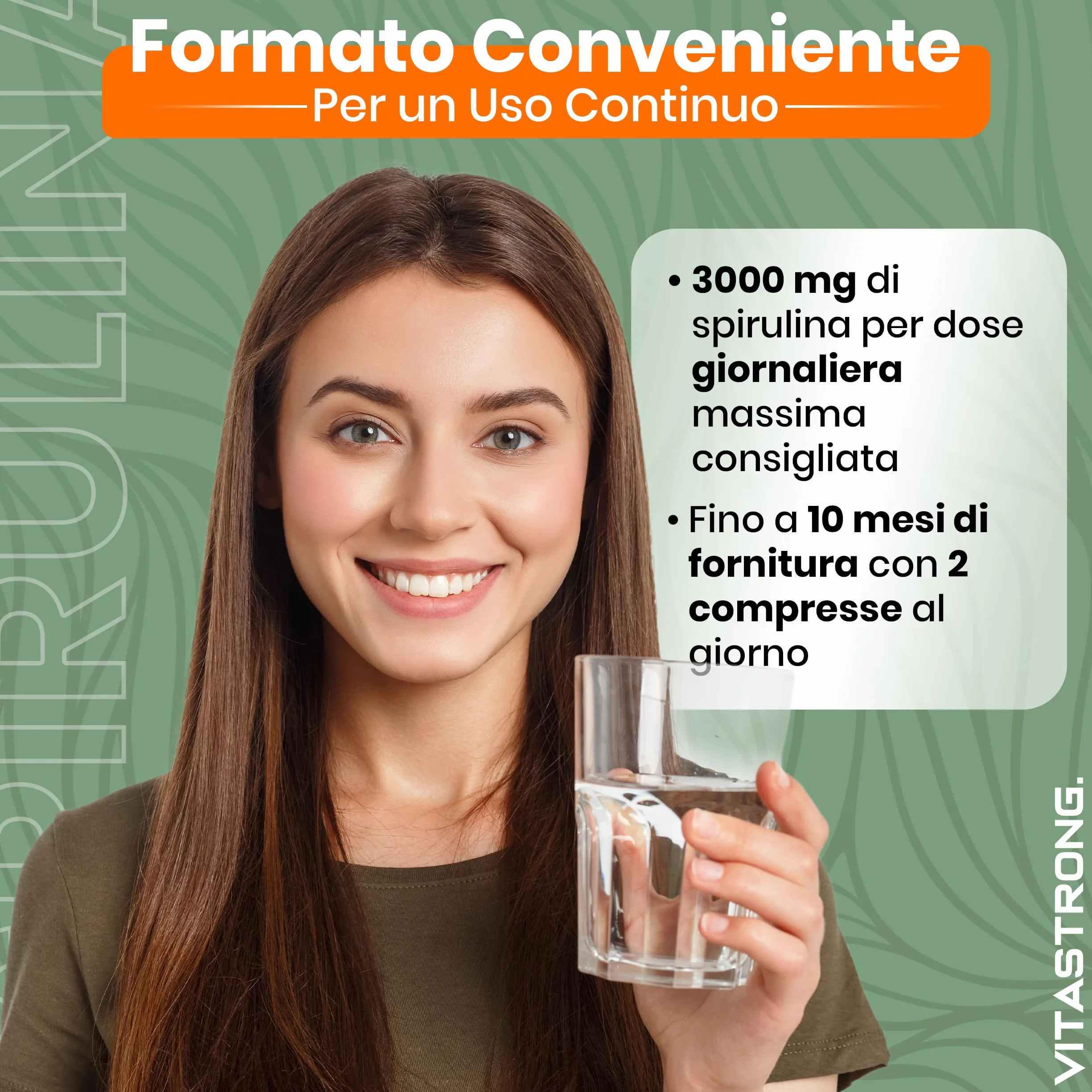 Vitastrong Spirulina Compresse 3000mg 600 Compresse Vegan Alto Contenuto Proteico Integratore Alimentare Senza Glutine OGM