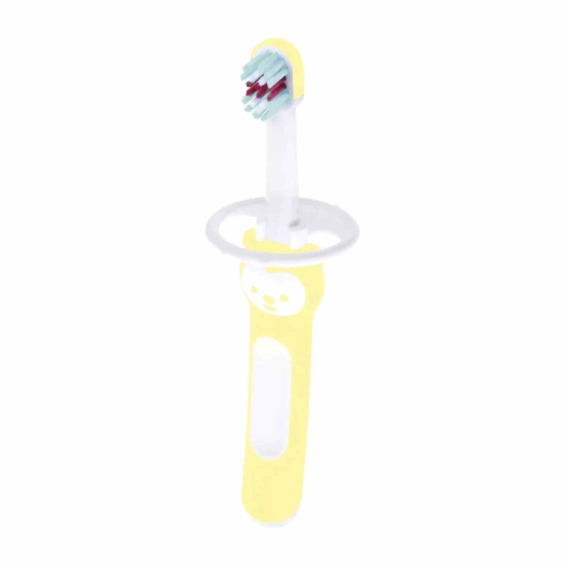 MAM, Il mio primo spazzolino da denti per bambini, facile da tenere in mano, per imparare a lavare i denti da solo, con scudo di protezione, a partire dai 6 mesi, colori casuali