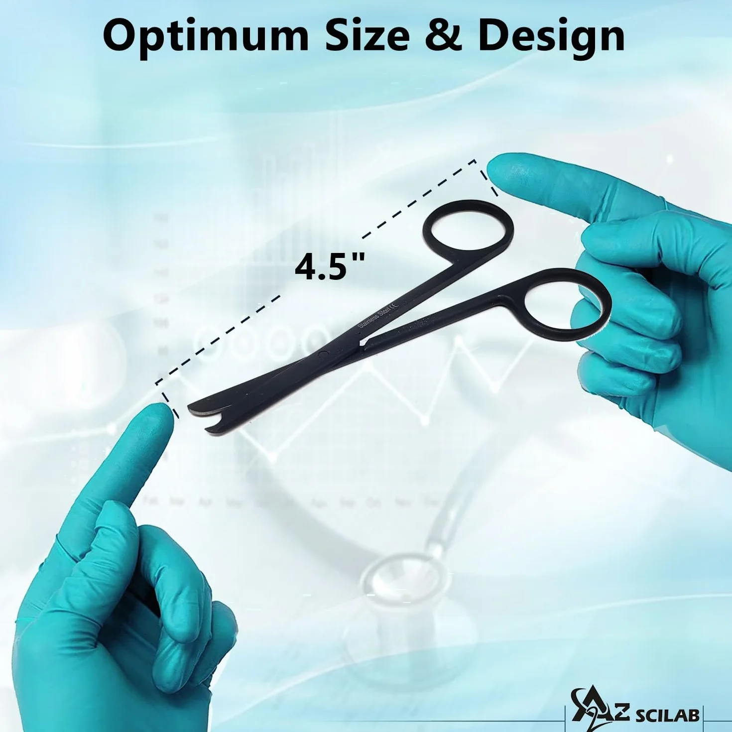 Forbici da sutura da 11,4 cm con gancio delicato a mezzaluna, perfette per la rimozione delle suture, primo soccorso, allenamento EMS e altro strumento di alta qualità, in acciaio inox (nero)