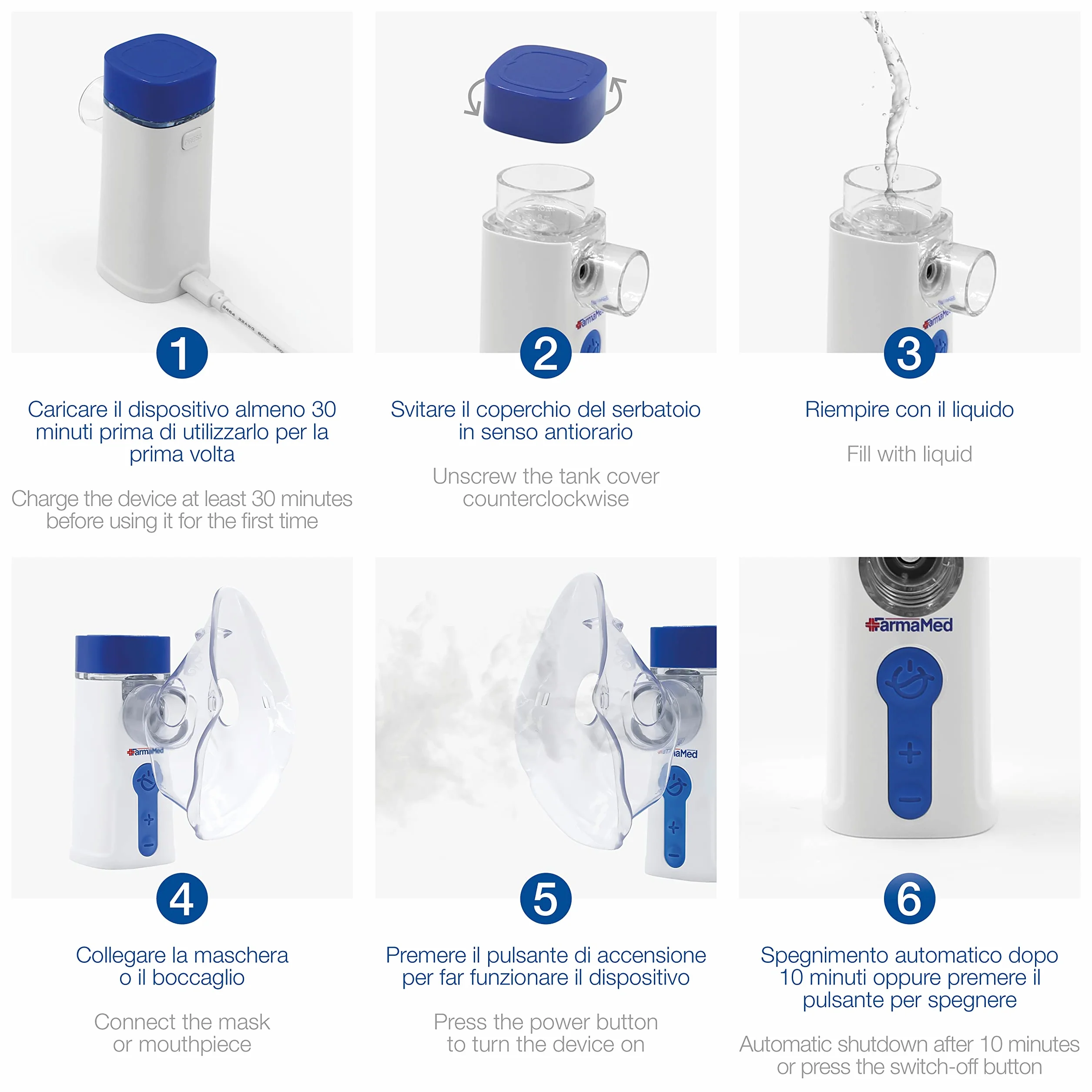FARMAMED Nebulizzatore Mesh Silenzioso Portatile per Bambini e Adulti con Batteria Ricaricabile USB