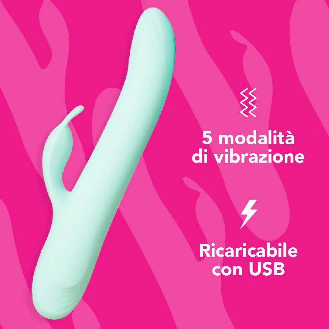 Control Be Playful, Vibratore Rabbit con Effetto Spinta e Braccio Flessibile per il Clitoride, Silicone medico senza Ftalati, Ricarica USB, Water Splash (IPX4)