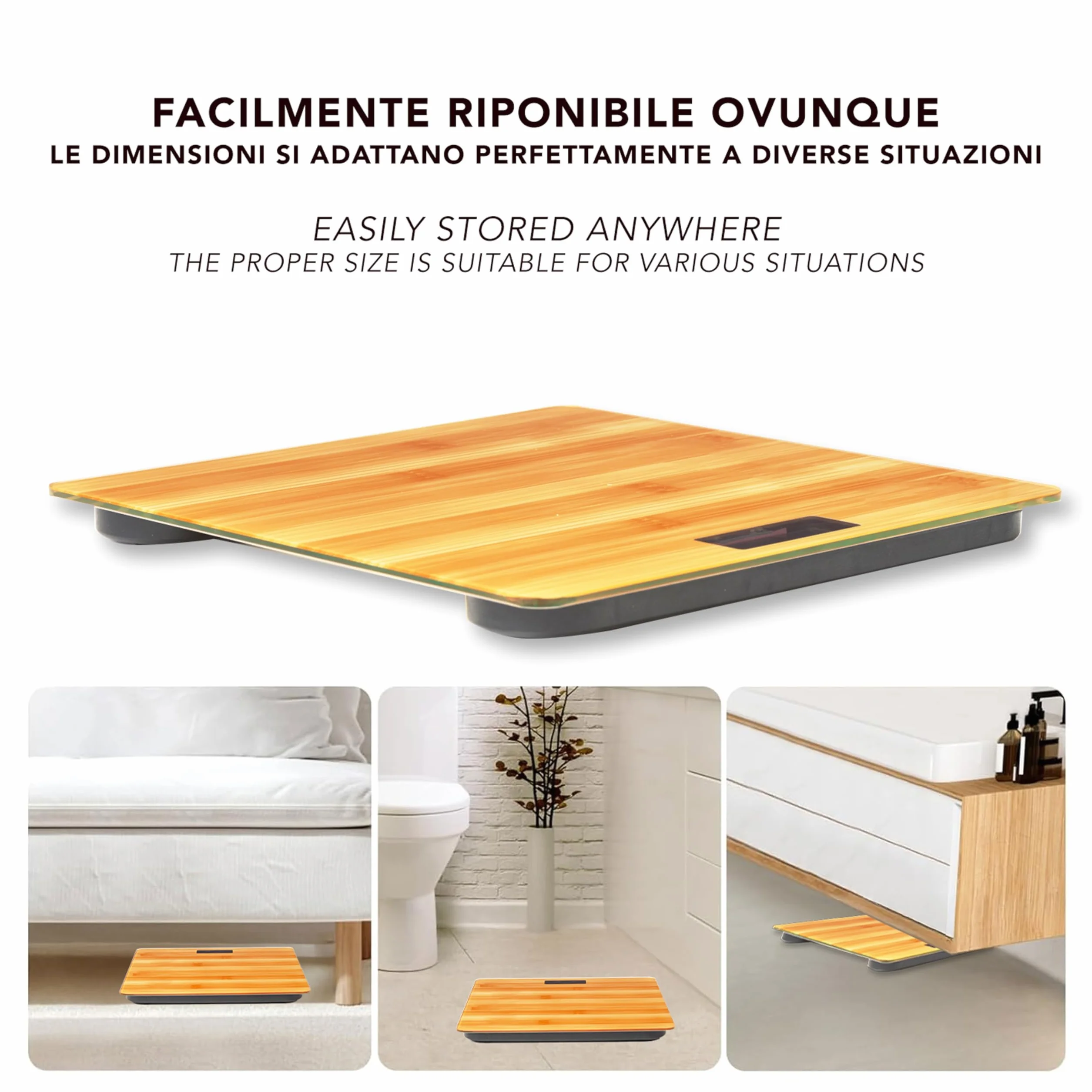 IPEA Bilancia Pesapersone Digitale Ultra Sottile color Legno - Tecnologia STEP ON - Massima Precisione Peso - Design Elegante in Vetro Temperato - Display Misurazione precisa 0,1 KG - Max 180Kg