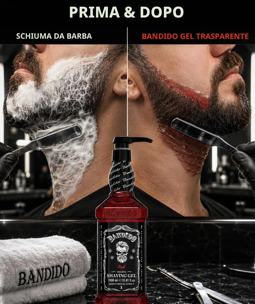Bandido Shaving Gel Men Red & Blue 1000 ml Gel da barba trasparente da uomo, rasatura precisa dei contorni della barba con ogni rasoio da uomo (Red 1000 ml)