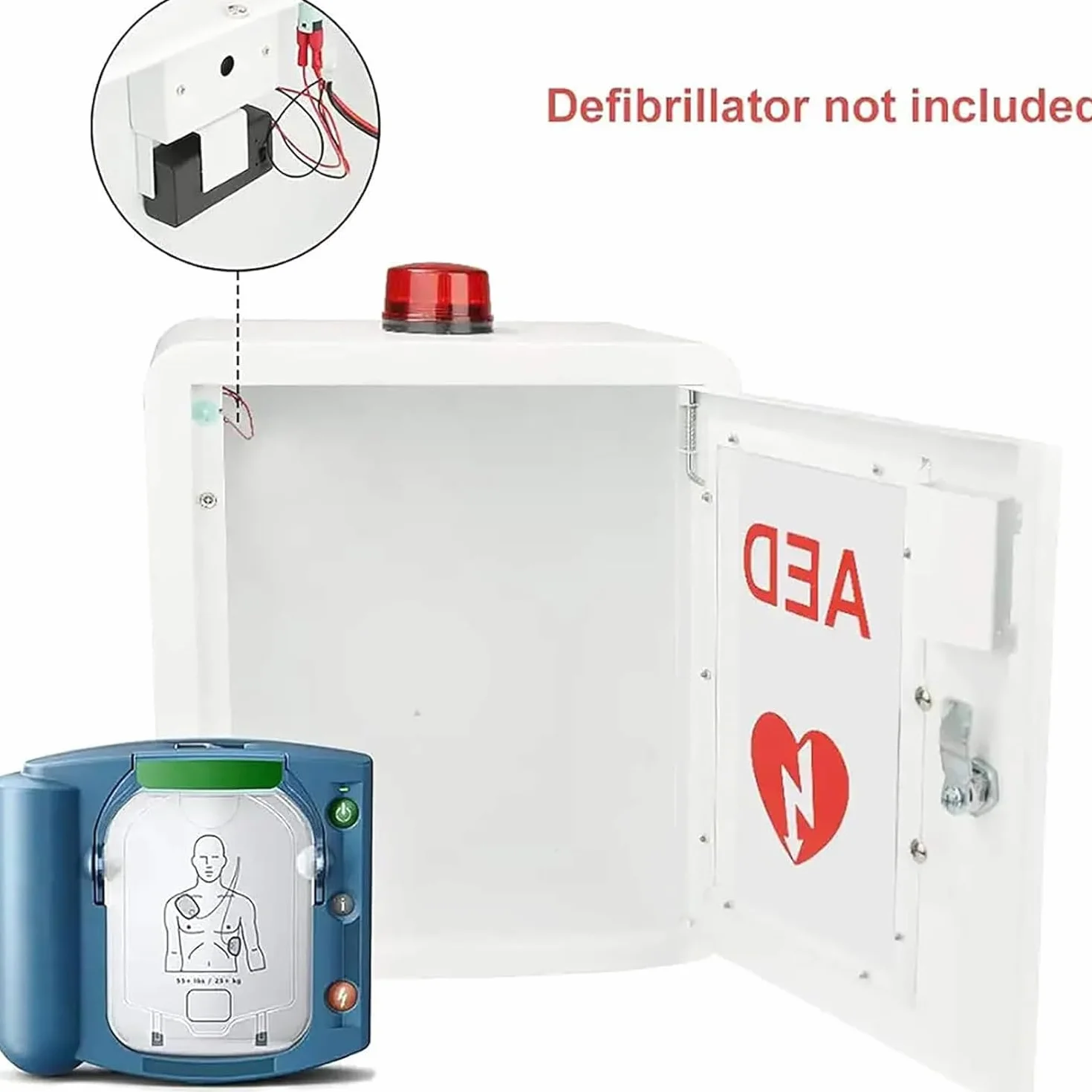 Armadietto Defibrillatore Dae Acciaio Parete Luce Stroboscopica Allarme Emergenza