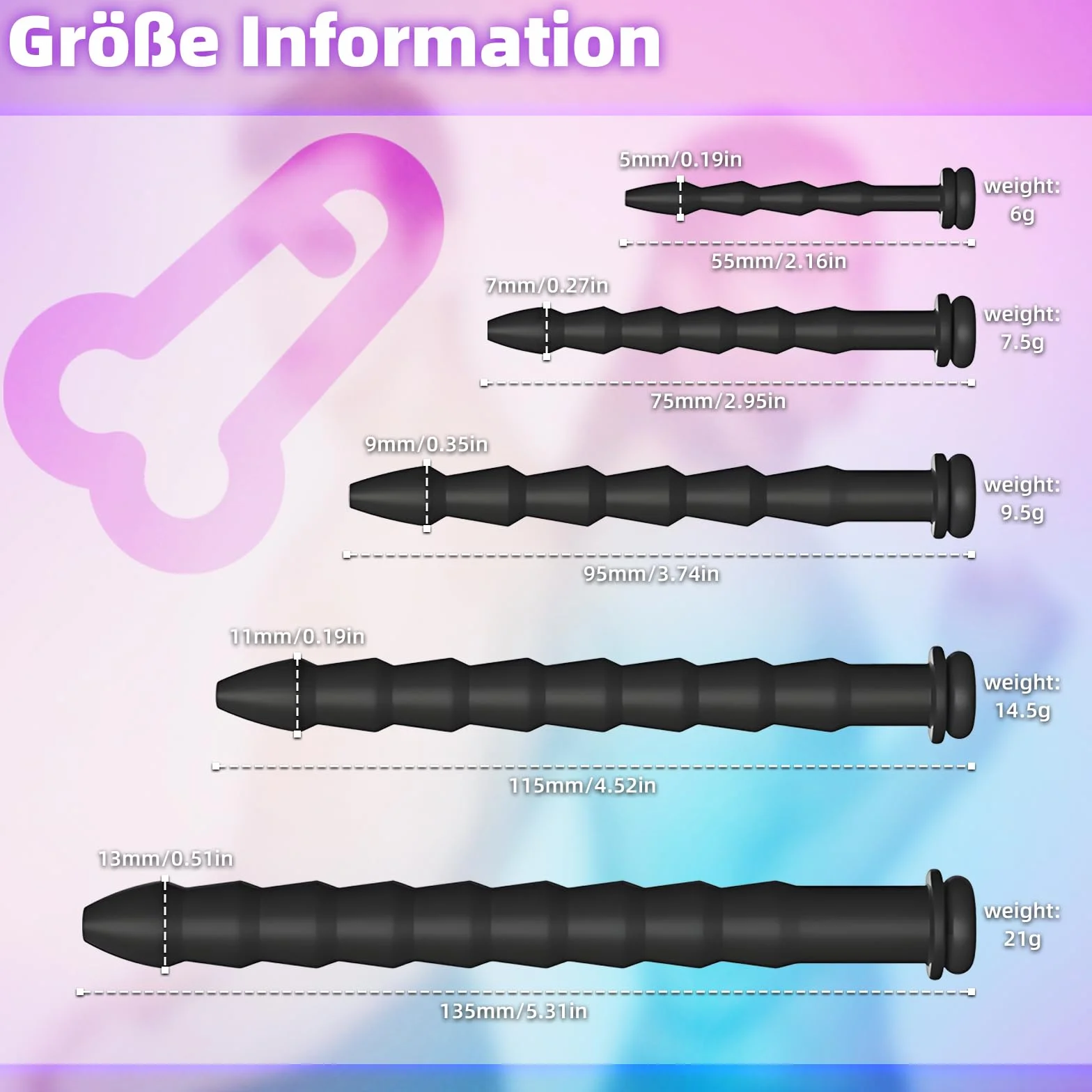 Set 5 Dilatatori per Pene in Silicone Cavo Antiscivolo Plug Uretrale Stimolazione Prostata Giocattoli Sessuali BDSM