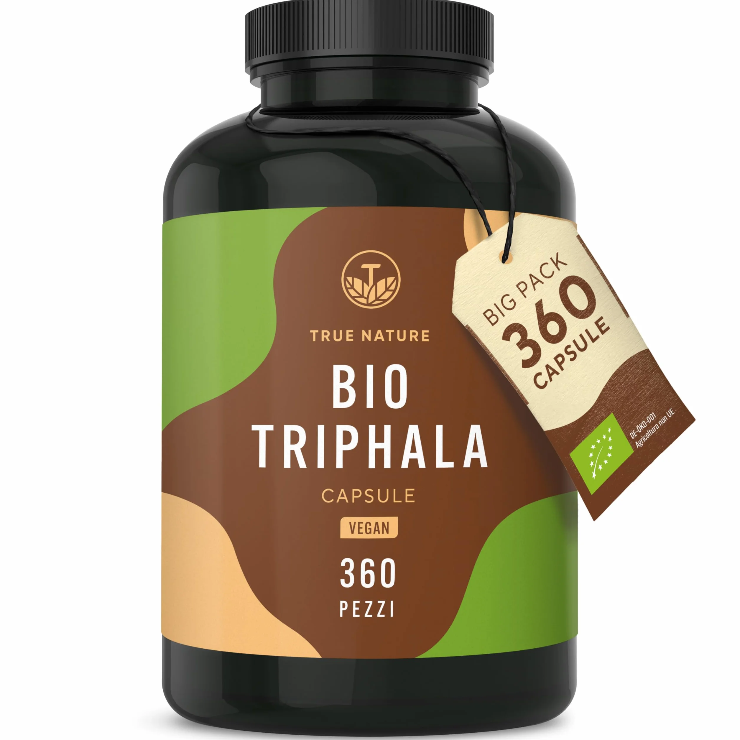 Triphala Bio - 360 Capsule - 2000 mg Dose giornaliera (Alto dosaggio) - Triphala capsule di qualità premium dall'India India - Senza additivi, Testato in laboratorio, produzione tedesca - TRUE NATURE