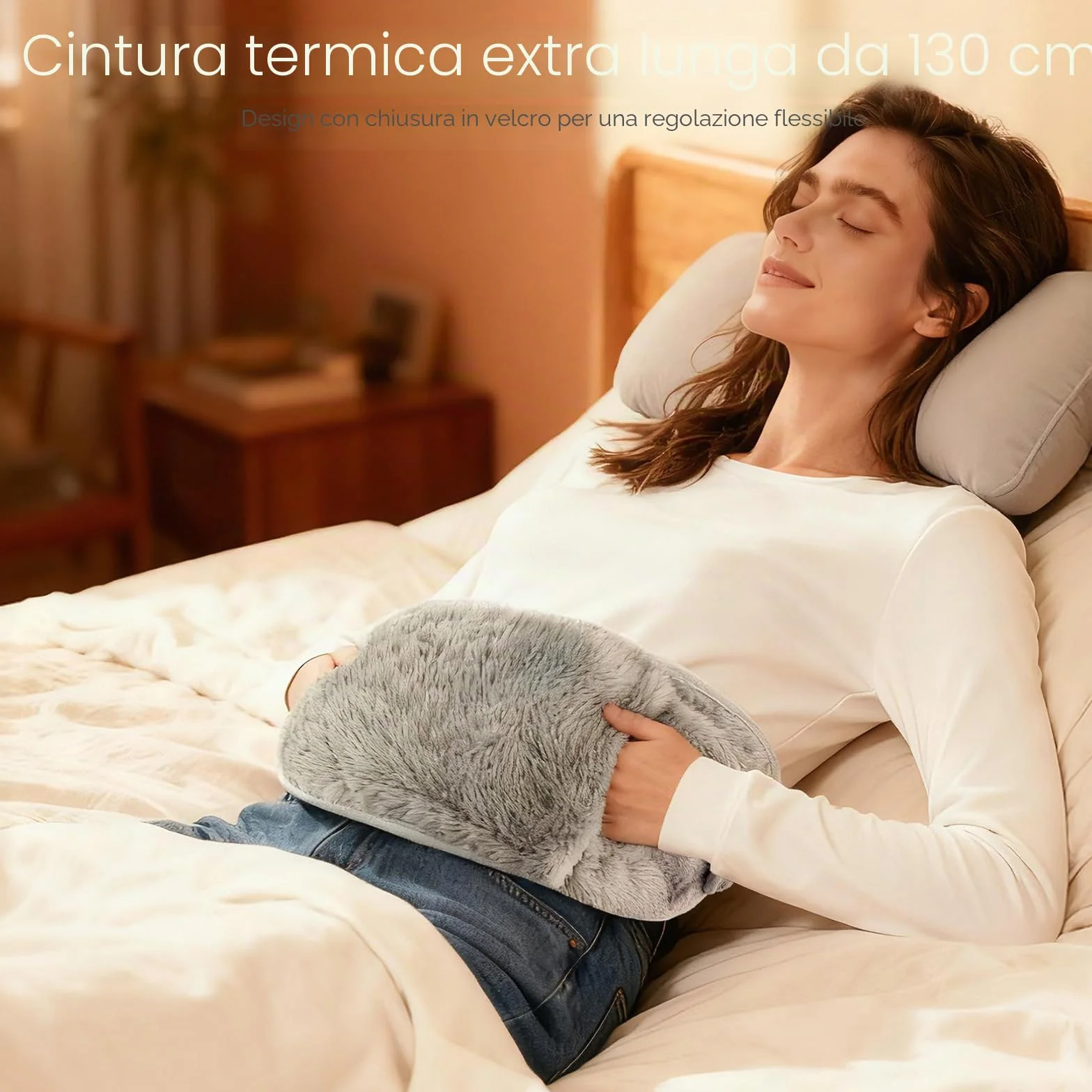 Cintura termica con bottiglia d’acqua calda 1 L, extra-lunga 130 cm, copertina morbida rimovibile, fascia riscaldante per pancia, vita e collo, gomma naturale certificata BS 1970:2012