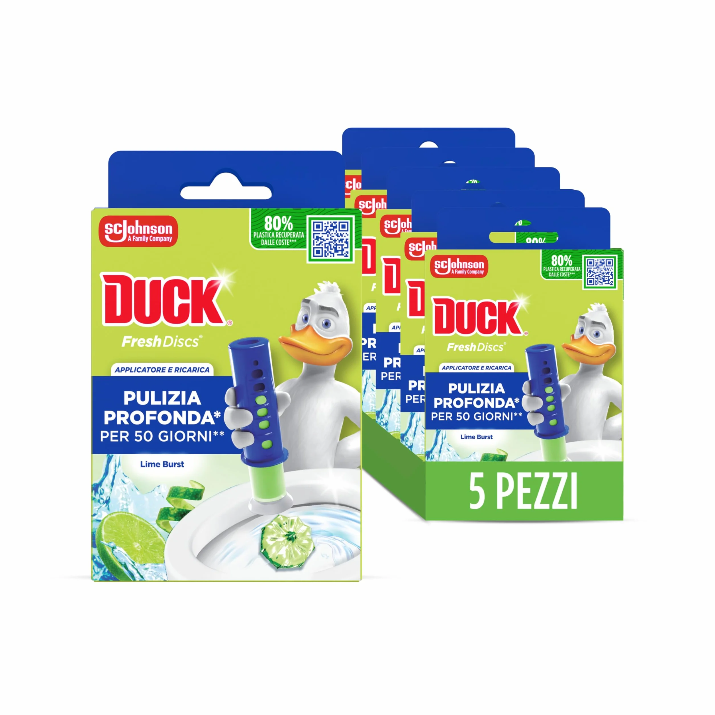 Duck Fresh Discs Gel Igienizzanti WC Fragranza Lime 5 Applicatori 30 Dischetti