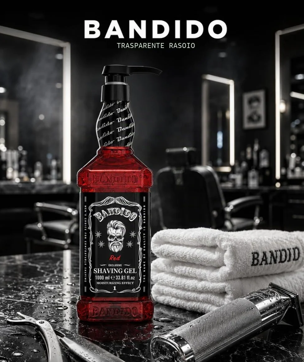 Bandido Shaving Gel Men Red & Blue 1000 ml Gel da barba trasparente da uomo, rasatura precisa dei contorni della barba con ogni rasoio da uomo (Red 1000 ml)
