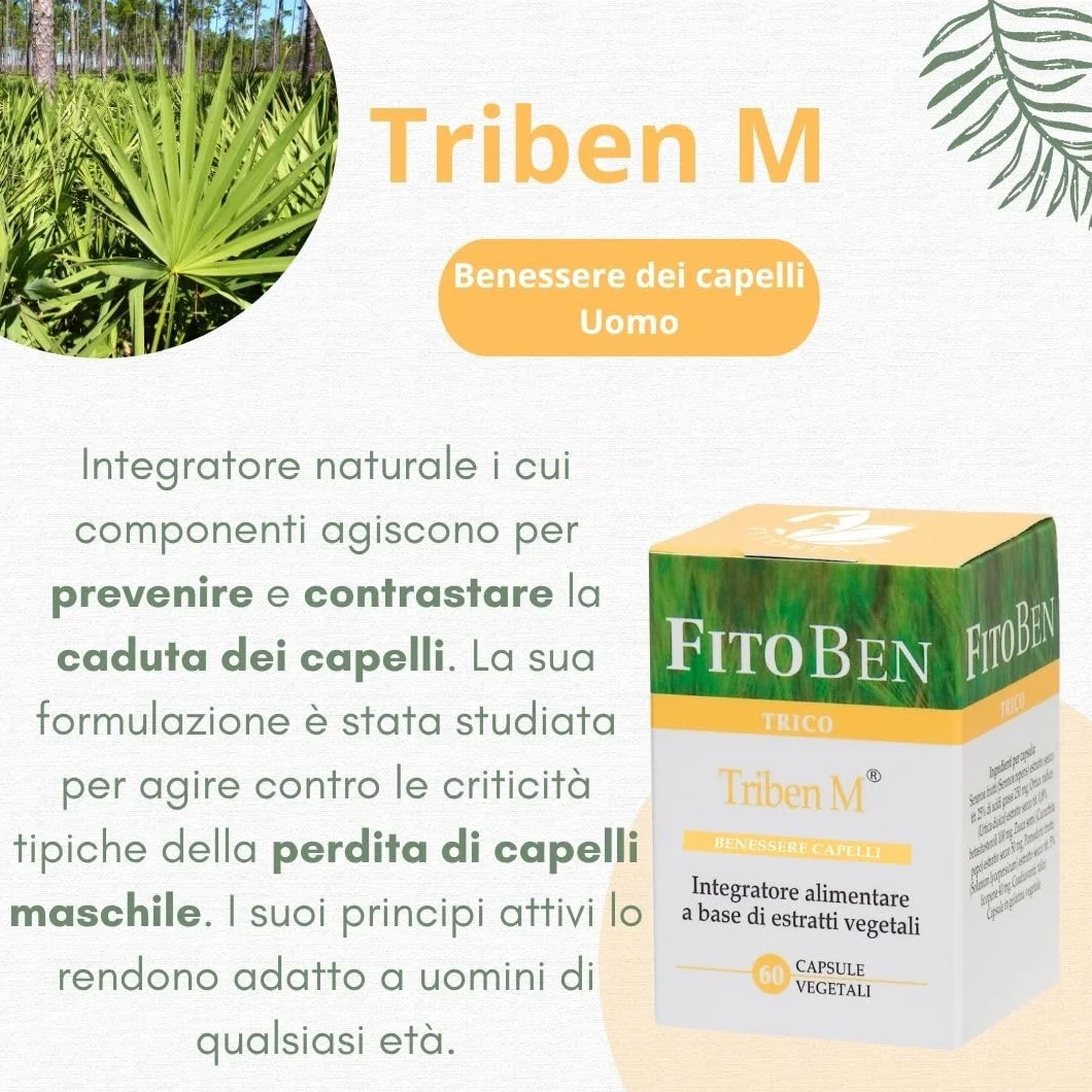 Triben M Integratore Naturale per Uomo Perdita Capelli Semi di Zucca Ortica Serenoa 60 Capsule