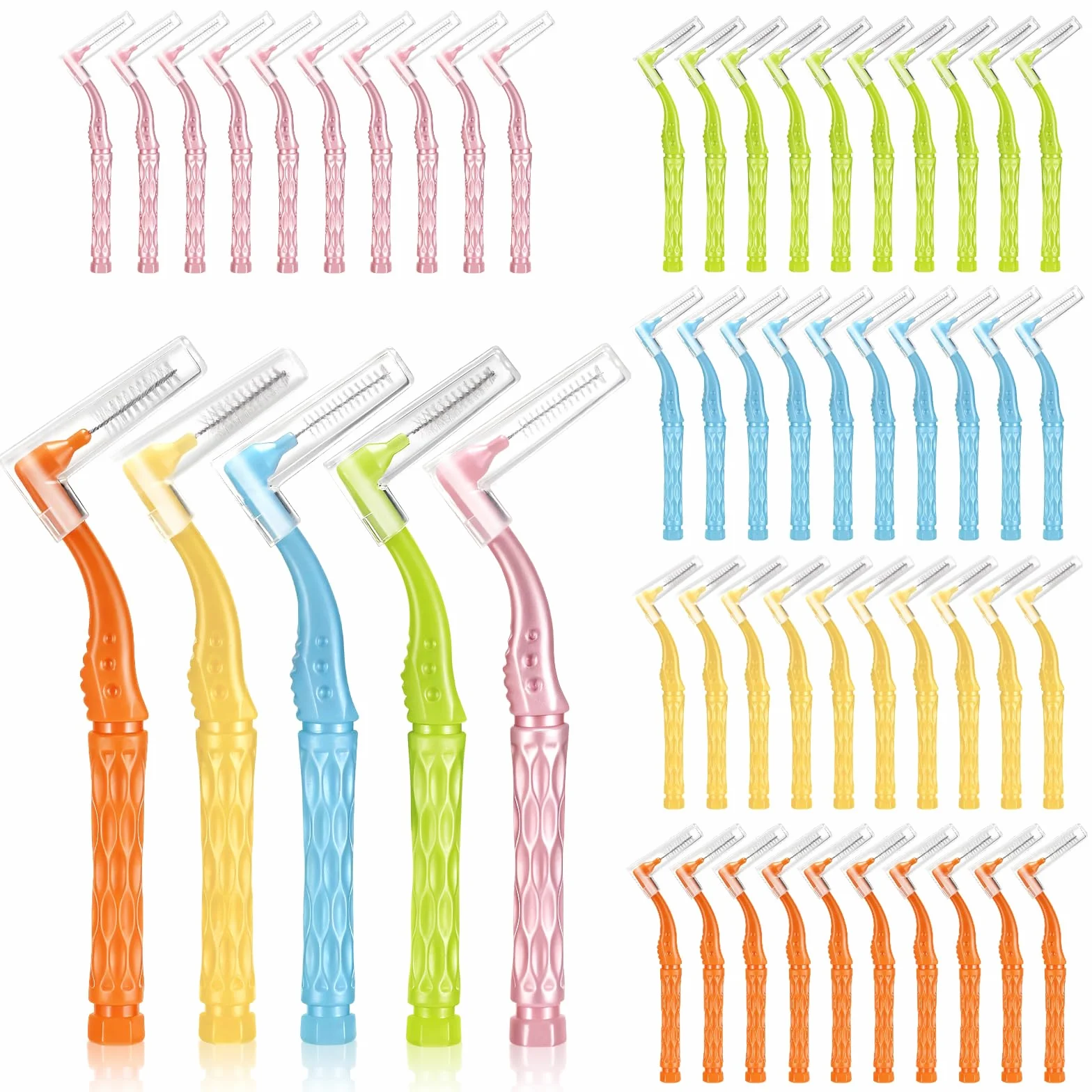 Scovolini Dentali 50 Pezzi 5 Colori 5 Misure Angle Scovolino Denti Spazzolini Interdentali Morbido con Coperchio