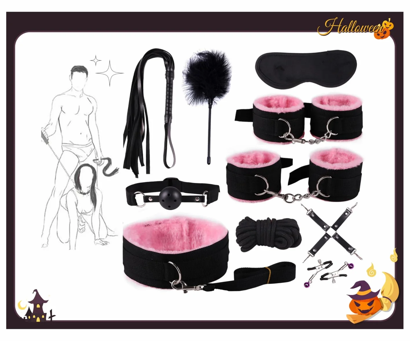 𝙨𝙚𝙭 𝙗𝙤𝙣𝙙𝙖𝙜𝙚 Set da Yoga in Nylon Rosa da 10 Pezzi in Una varietà di Stili, Regali A Sorpresa per Le Feste