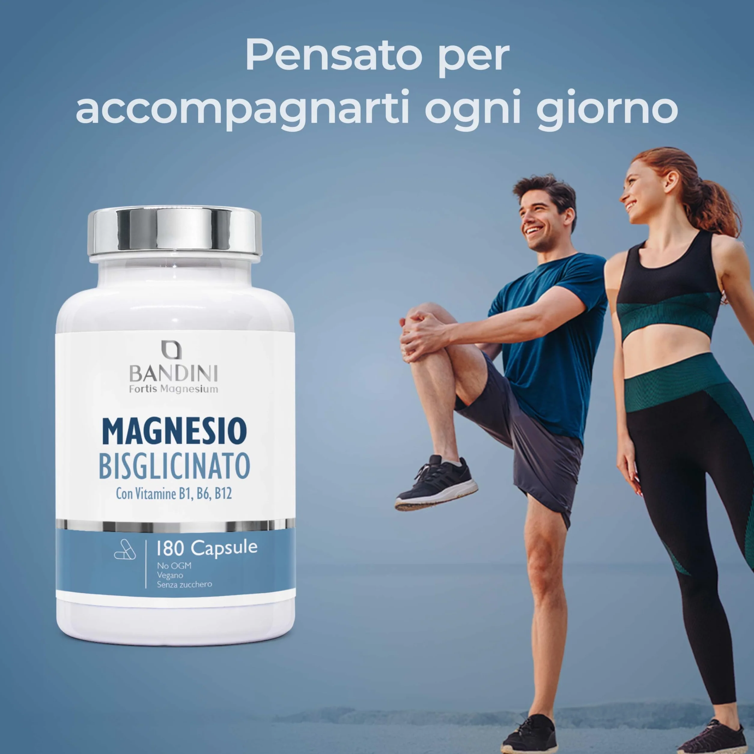Bandini® Magnesio Bisglicinato 180 Capsule (2 mesi), 350 mg di Glicinato, Chelato per dose arricchito di Vitamina B1, B6, B12 Anti stress e fatica, Integratore per Sistema Nervoso, 100% Vegan