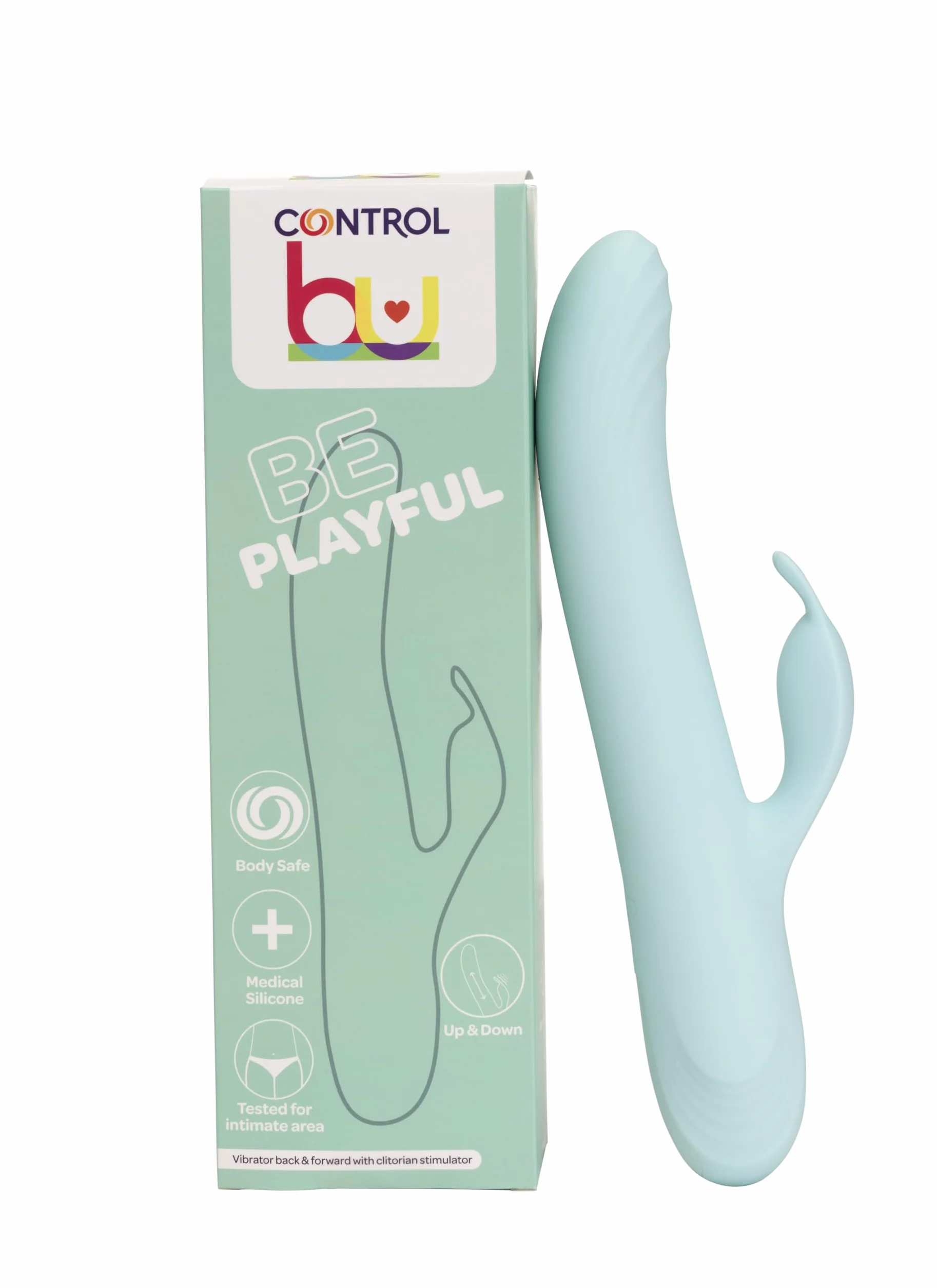 Control Be Playful, Vibratore Rabbit con Effetto Spinta e Braccio Flessibile per il Clitoride, Silicone medico senza Ftalati, Ricarica USB, Water Splash (IPX4)