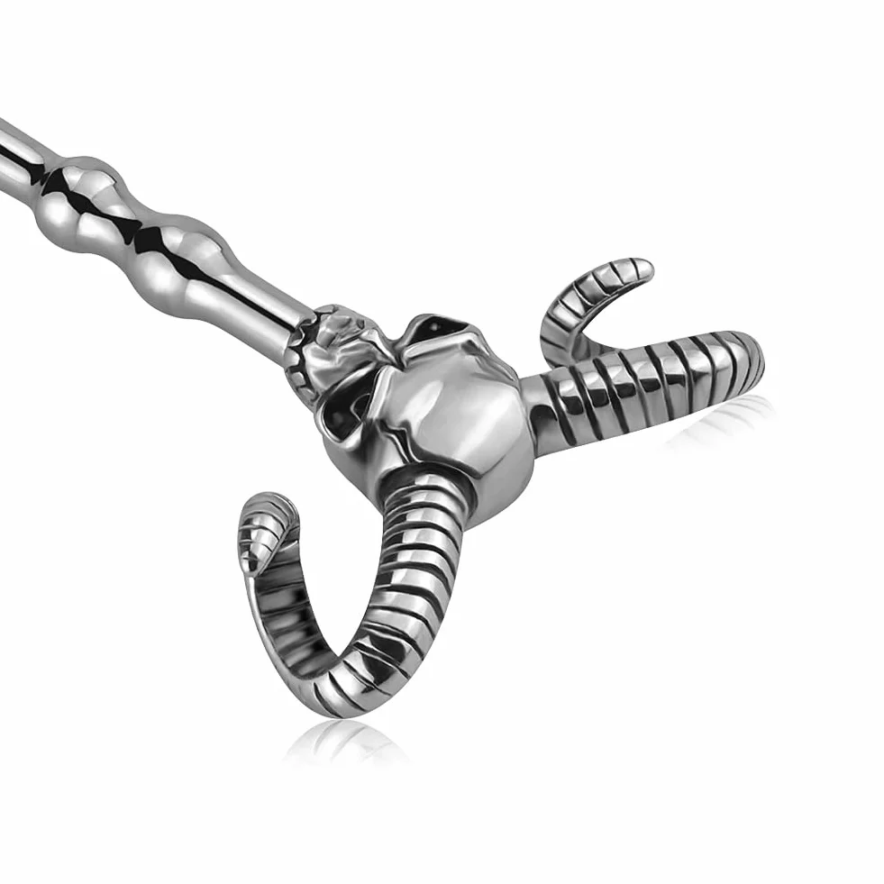 Roluck Dilatatore dell'uretra Sonde dell'uretra cave in acciaio inossidabile Dilatatore dell'uretra con decorazione del teschio e plug per il pene a più perle per la masturbazione maschile