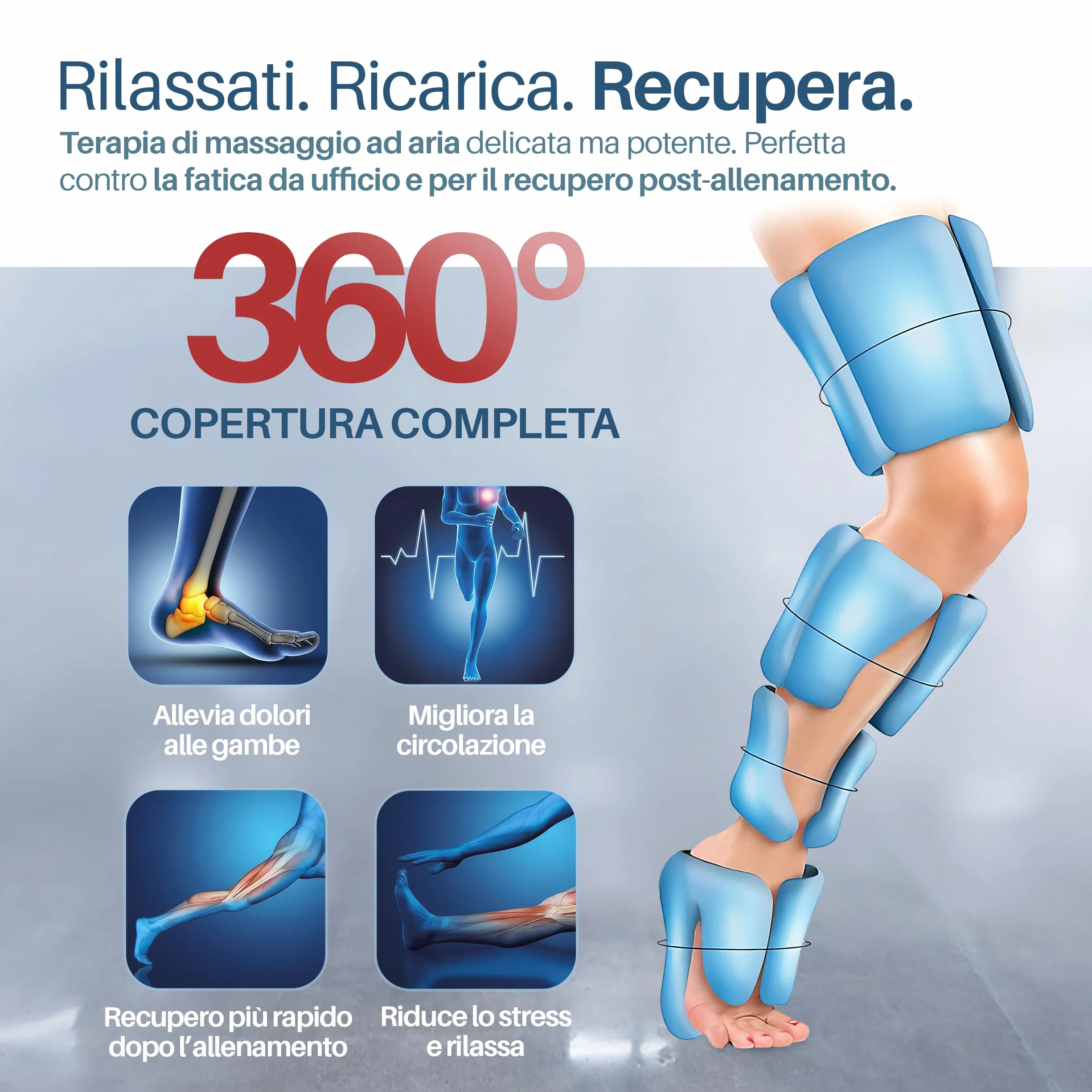 PORTENTUM Pressoterapia linfodrenaggio – Massaggiatore gambe con calore regolabile – 5 intensità compressione ad aria – Telecomando – Sollievo gambe stanche e migliore circolazione – Borsa trasporto