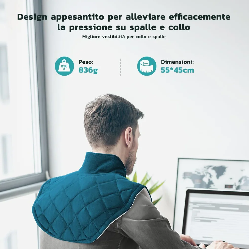 Termoforo Cervicale e Spalle, Riscaldamento Rapido, 5 Regolazioni della Temperatura, Lavabile in Lavatrice, Spegnimento Automatico