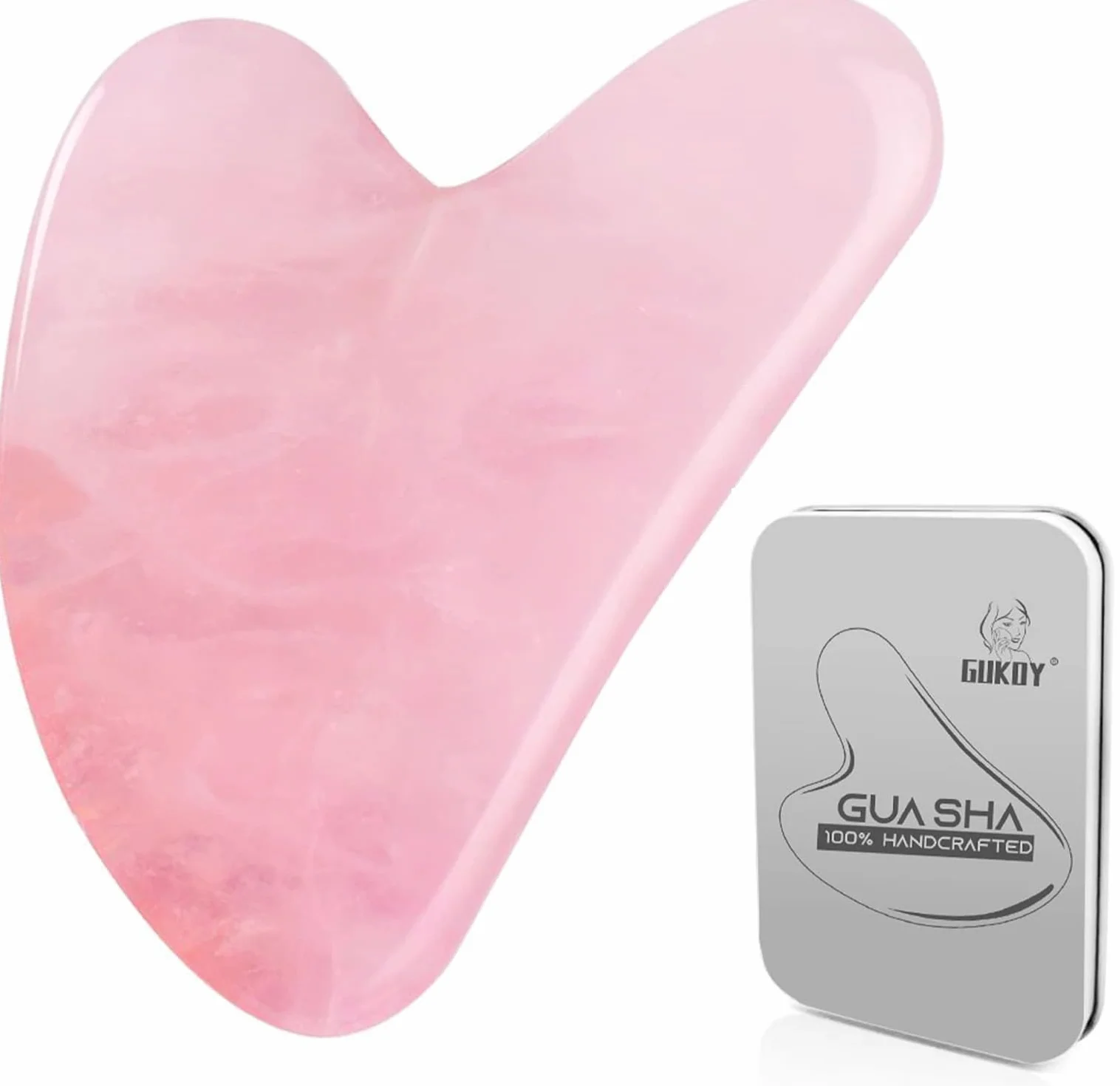 Gua Sha Pietre viso giada pietra a forma di cuore Guasha Board strumento di massaggio antigraffio per viso, occhi, collo per la cura della pelle (rosa)