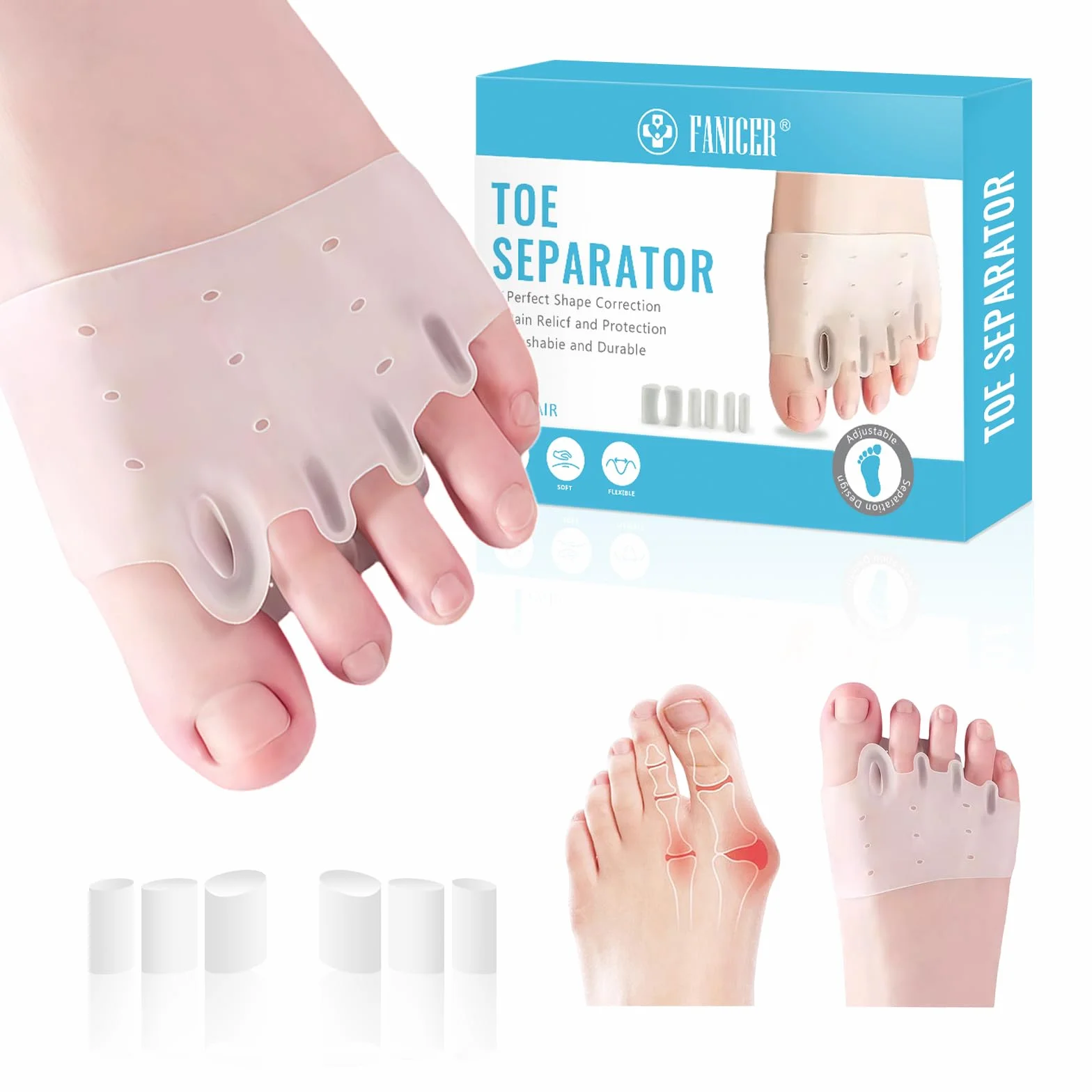 Divaricatore alluce valgo Correttore separatore dita piedi uomo donna 2 pezzi