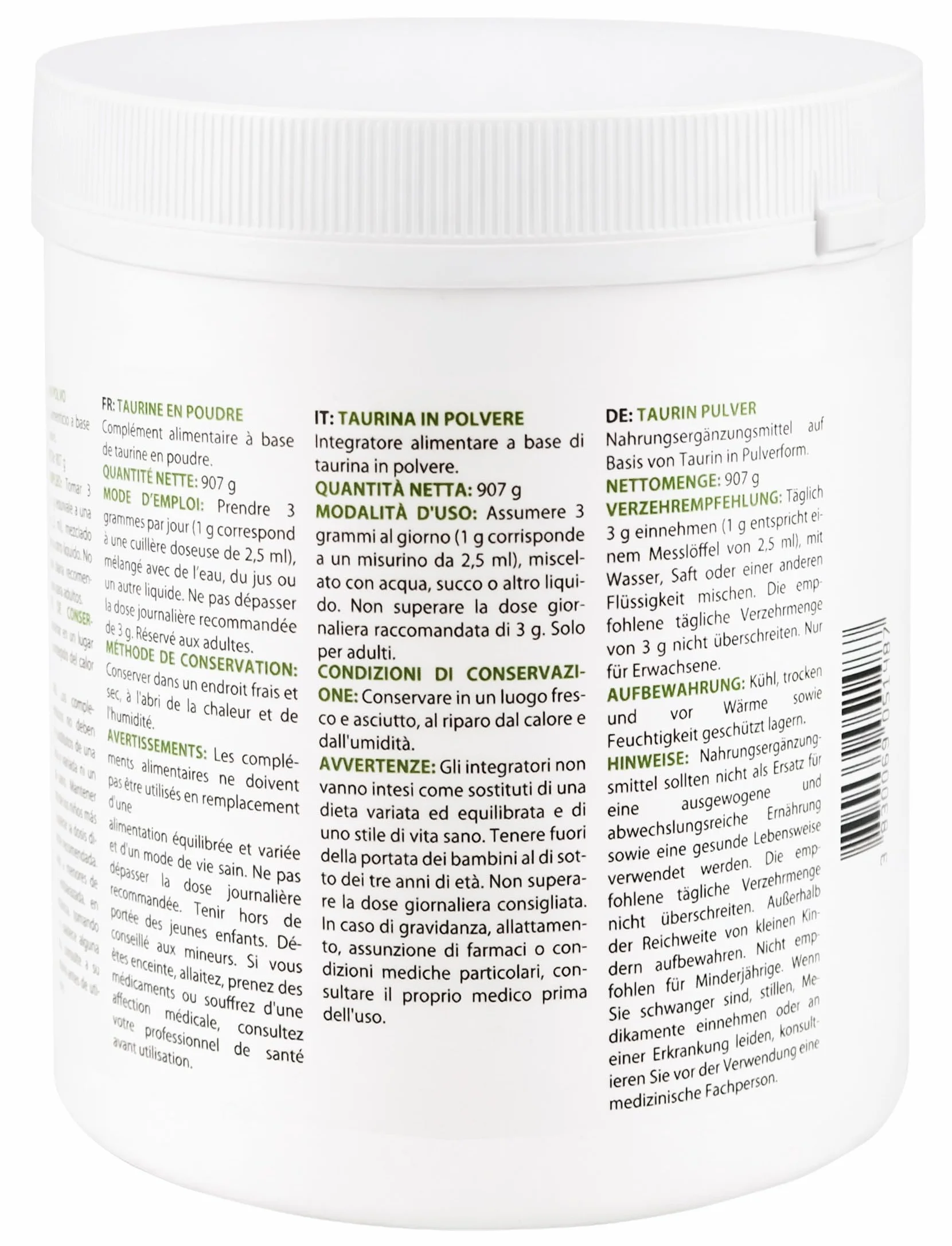 Taurina in Polvere | 907 g | Polvere Pura al 100% | Senza Aroma | Singolo Ingrediente | Senza Capsule | Integratore Alimentare |