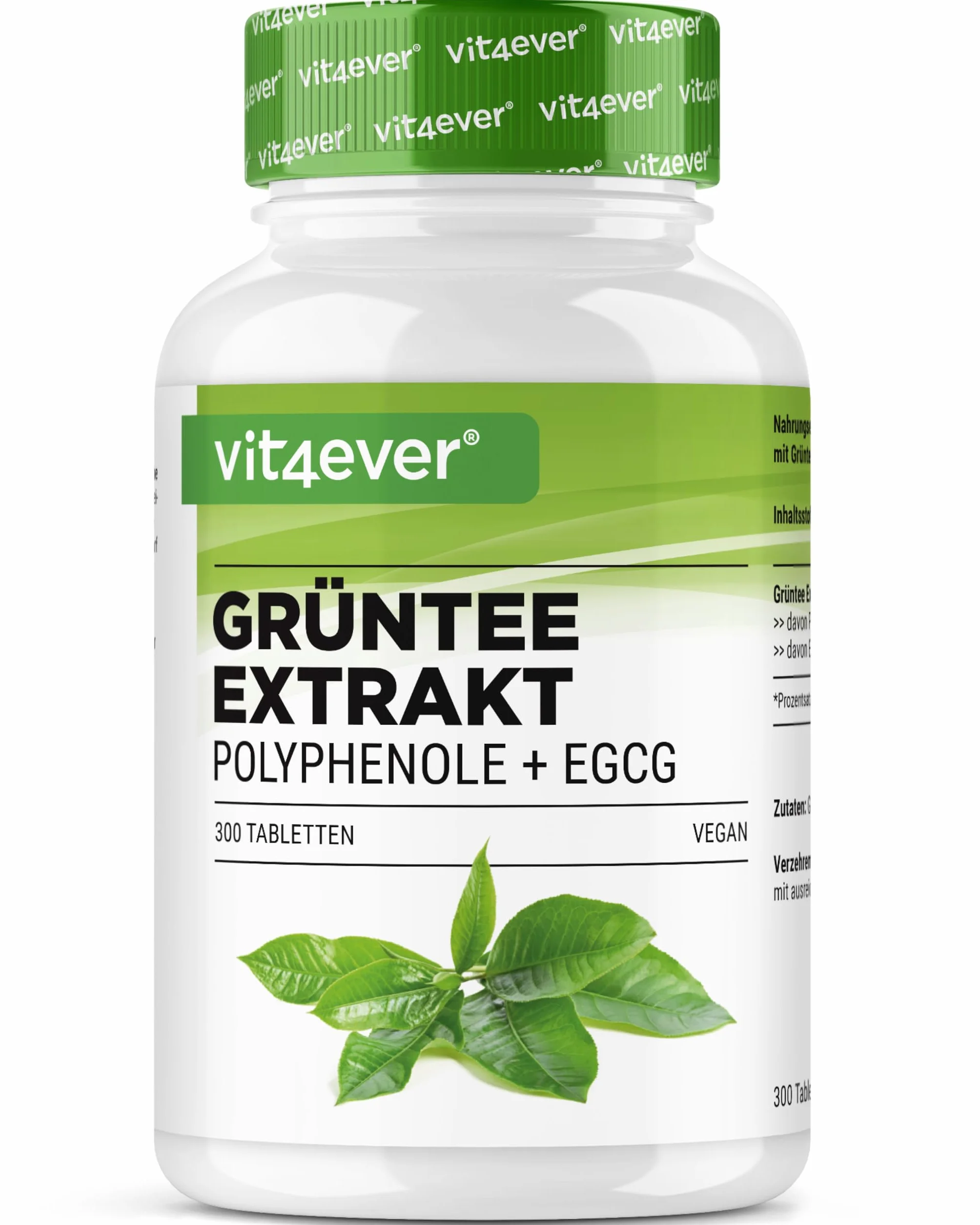 Estratto di tè verde 300 compresse ad alto dosaggio - 2000 mg di estratto di tè verde, 300 mg di EGCG e 1100 mg di polifenoli per dose giornaliera - Tè verde - Vegan