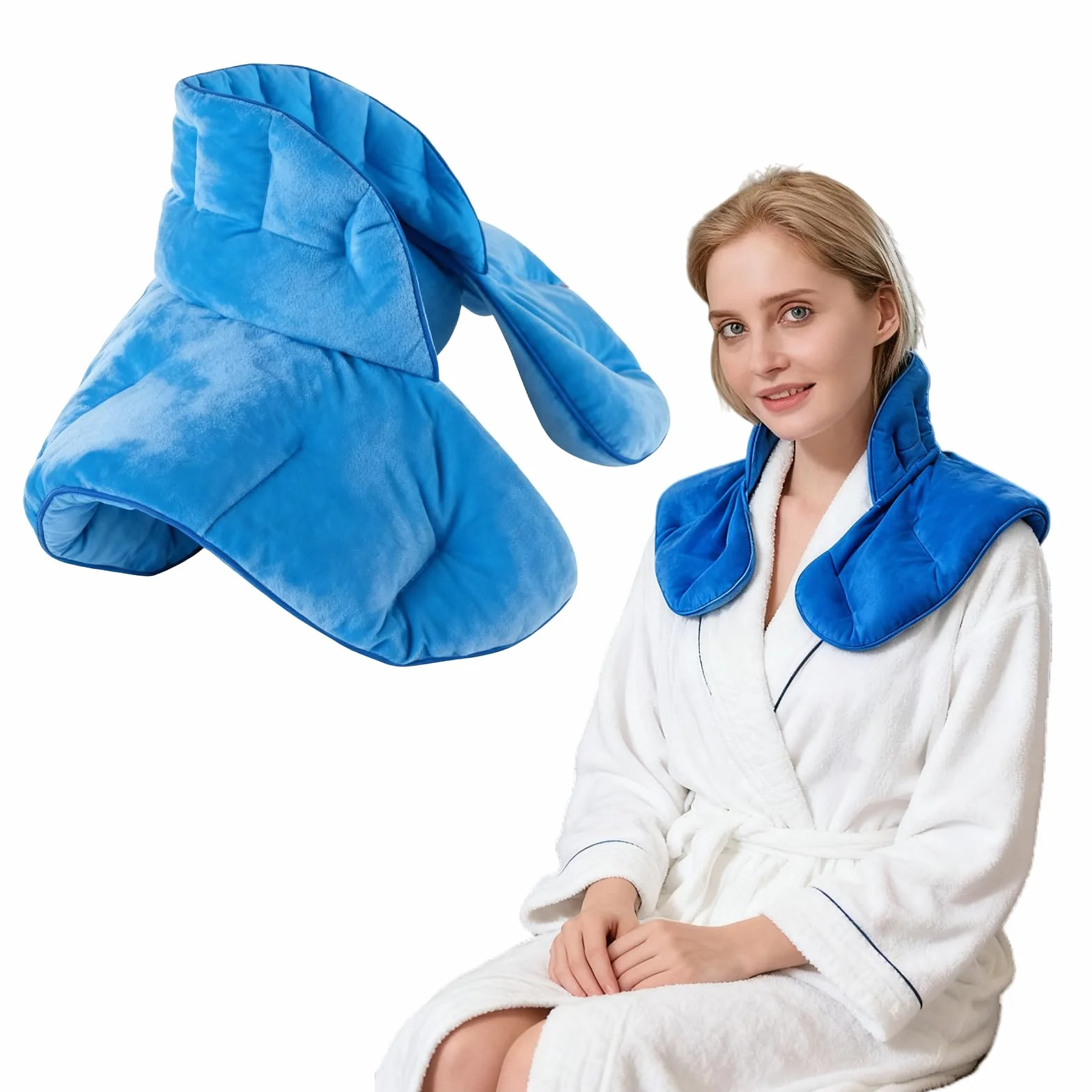 Cuscino termico per collo, spalle, grandi grani con lavanda, forno a microonde, scaldacollo, cuscino di semi di lino, semi di lino, calore umido, aromaterapia per spargimento (blu)