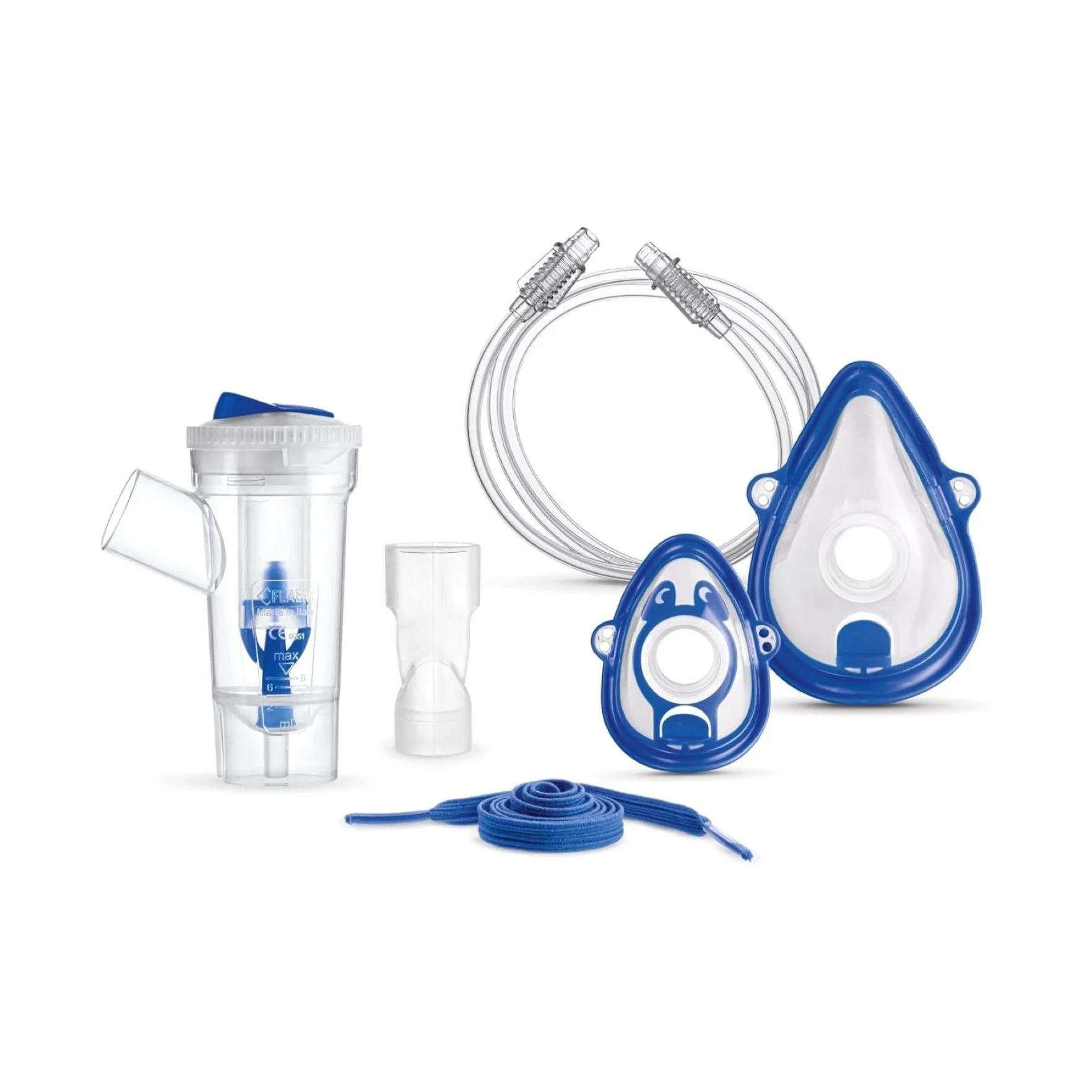 Flaem Kit Completo Accessori Aerosol Ampolla RF7 Dual Speed Mascherina Adulto Pediatrica Boccaglio Tubetto 1 Mt
