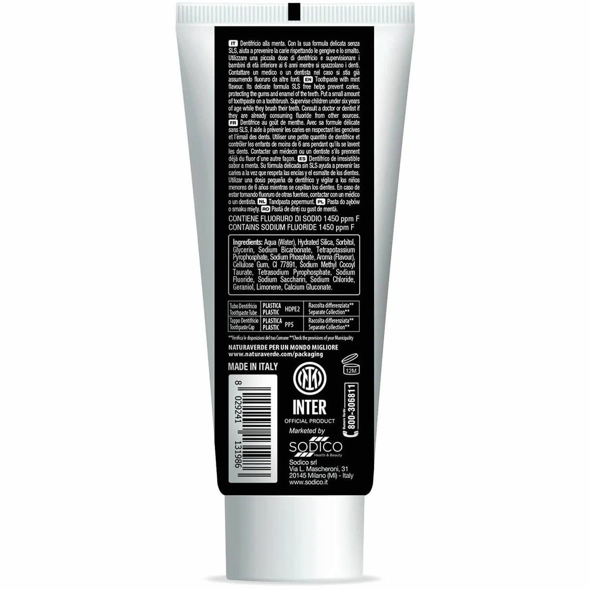 Naturaverde | Kids - Football Team - Dentifricio alla Menta, Formula Delicata, Per Tifosi Interisti, 75ml
