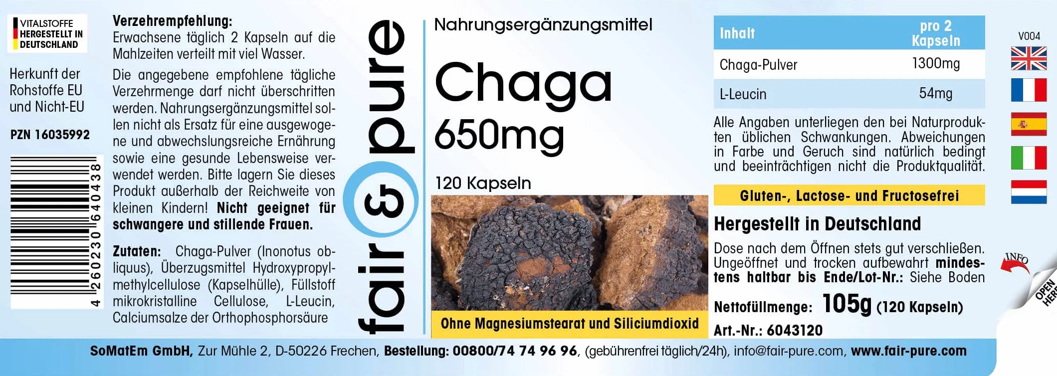 Fair & Pure® - Chaga 650mg - Capsule - Inonotus obliquus - Vegan - 120 Capsule