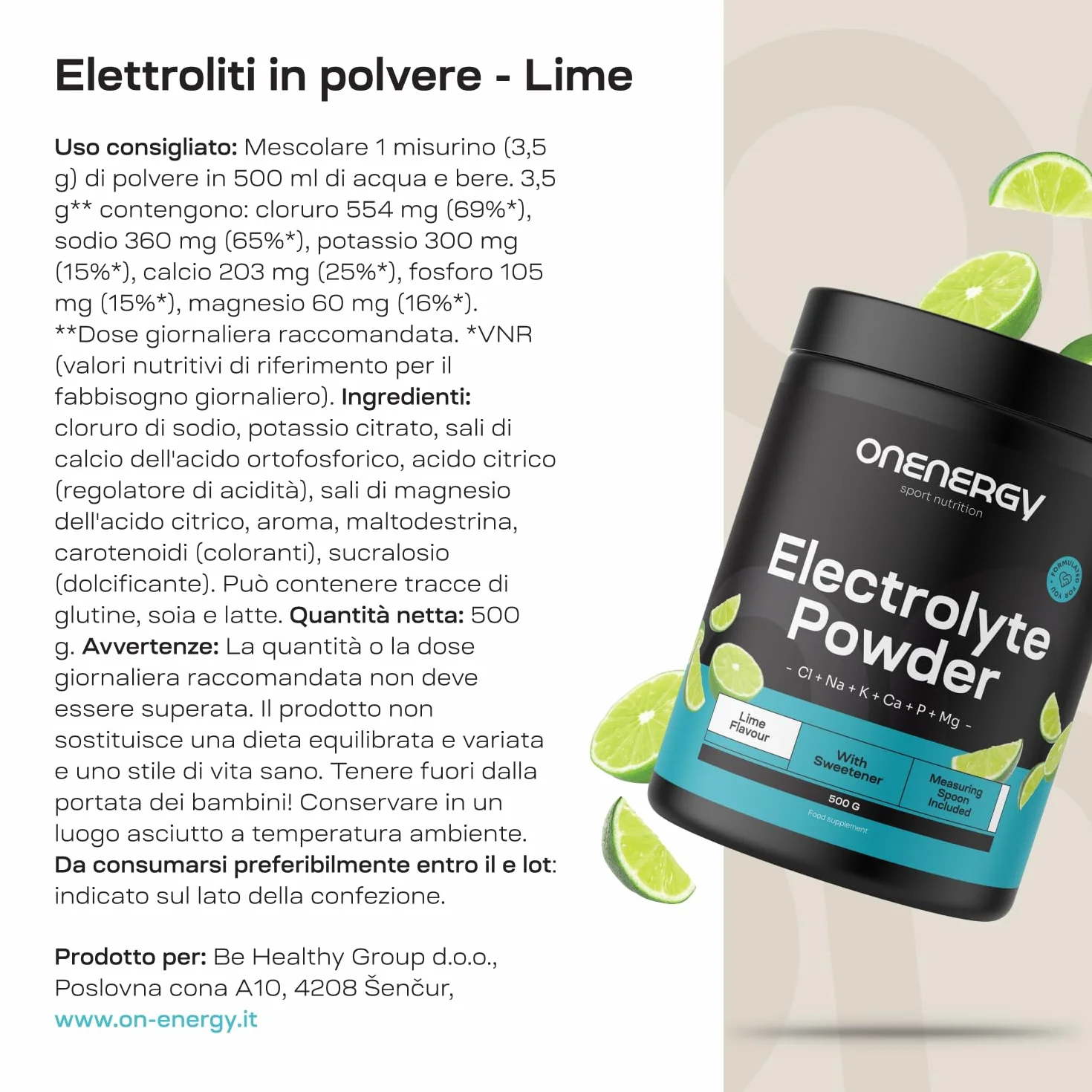 Elettroliti a Praga - Lime - 500 g - 142 dosi - Mix di 6 Minerali - Idratazione - Supporto Muscolare e Nervoso - Con Cucchiaio di Misura - Per Quasi 5 Mesi