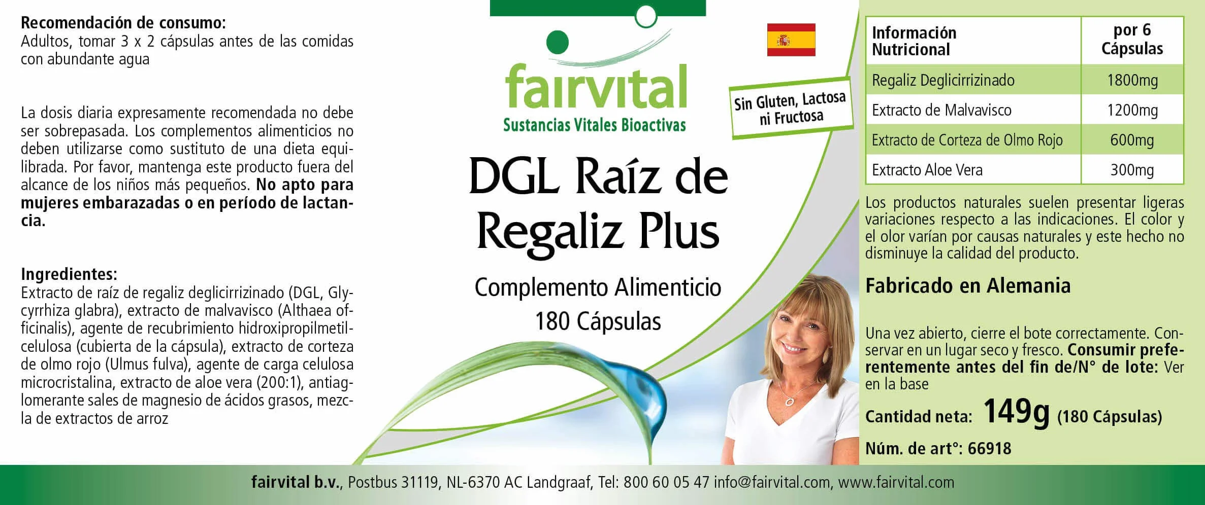 Fairvital DGL Plus 180 kapsułek, wysoka dawka, wegańskie, z lukrecją, prawoślazem, wiązem czerwonym i aloesem