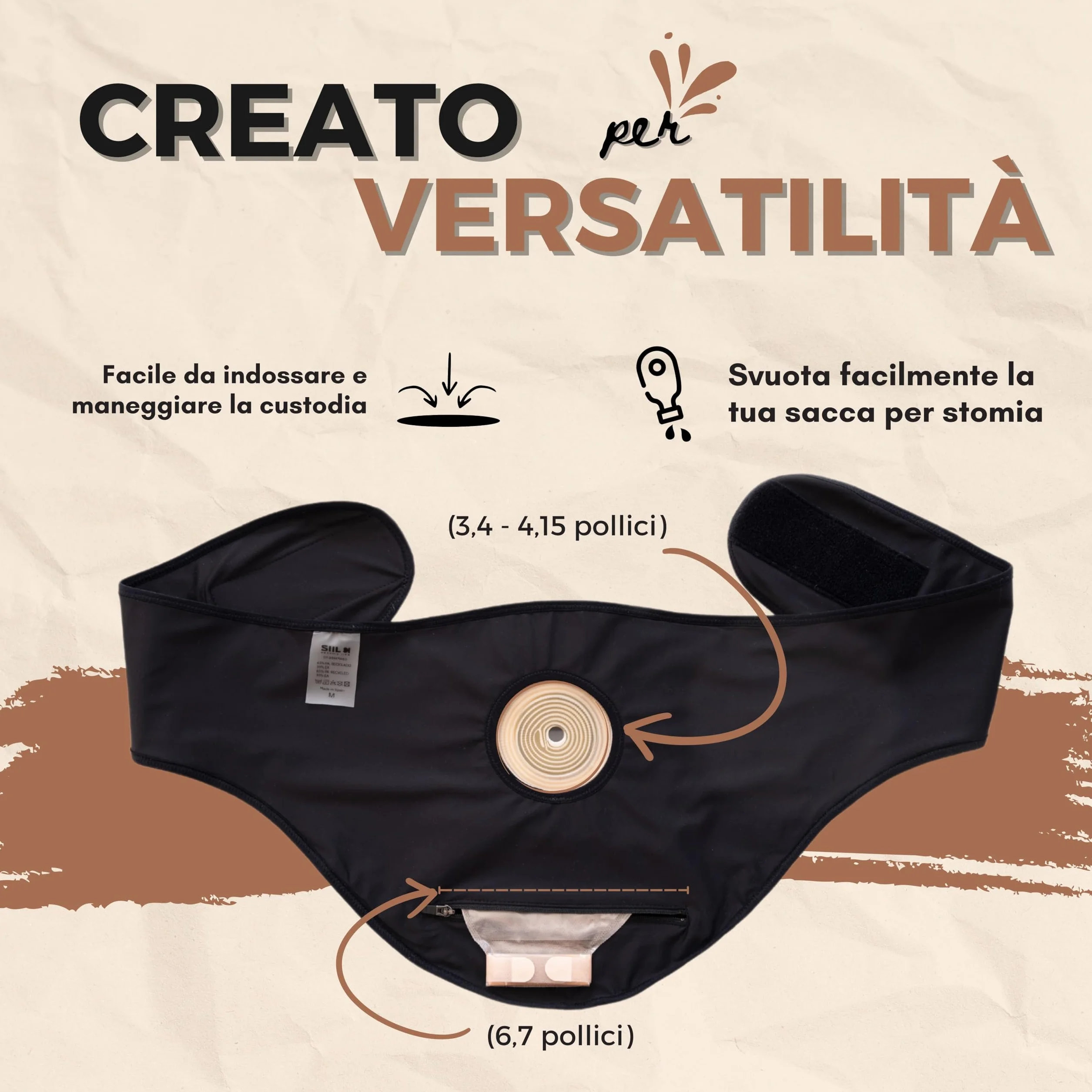 SIIL Cintura per stomia Nero Ostomy | Cintura di Supporto per stomia | Sport e Nuoto | Copri Sacca per stomia | Tasca Interna per Contenere la Sacca per stomia