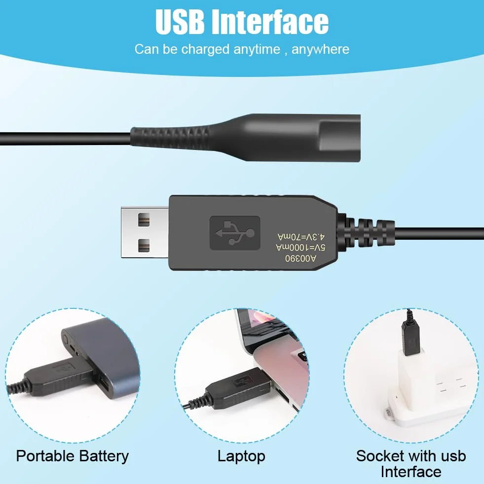 Caricatore Rasoio 12V 1000mAh con Cavo USB per Braun Series 9 7 5 4 3 2 1