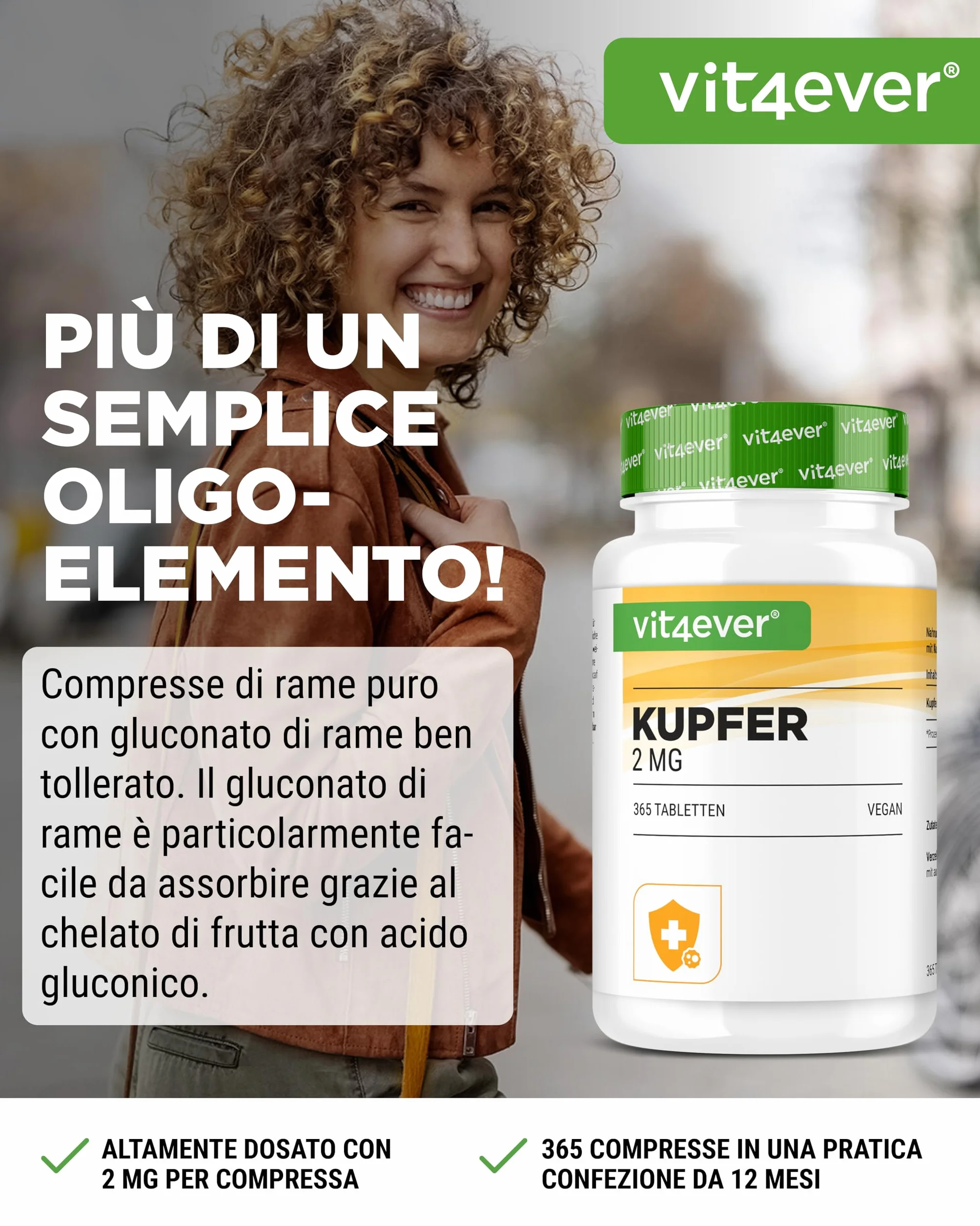 Rame - 365 compresse da 2 mg ciascuna - Fornitura per 1 anno - Elevata biodisponibilità - Rame gluconato - Altamente dosato - Vegano - Senza indesiderabili