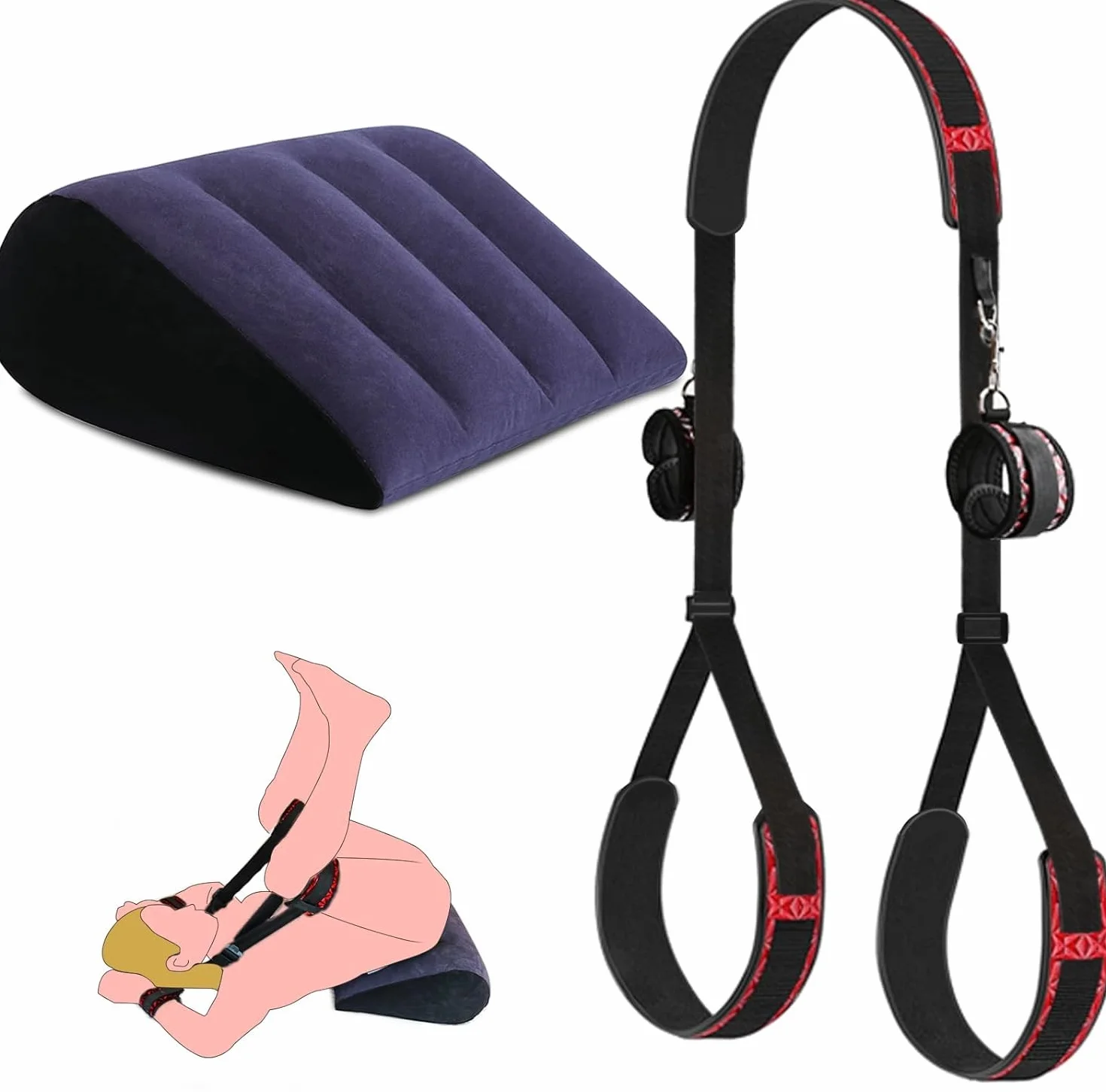 Cuscino con cintura per bondage in pelle, supporto per posizione profonda, imbracatura regolabile per coppie