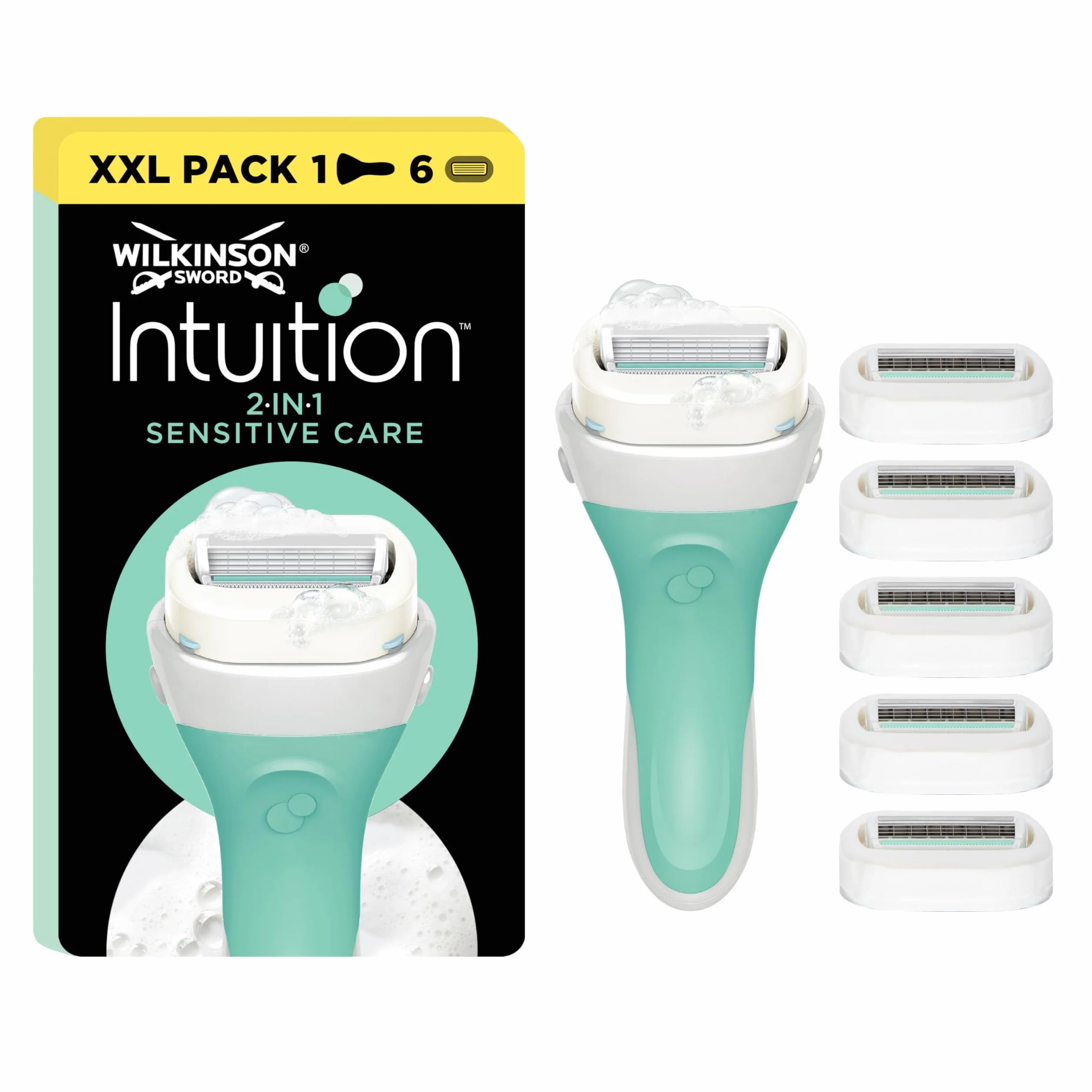 Wilkinson Sword Intuition Sensitive Care XXL Pack Rasoi per donna 1 rasoio 6 lame di ricarica Provitamin B5 Aloe Vera Vitamina E