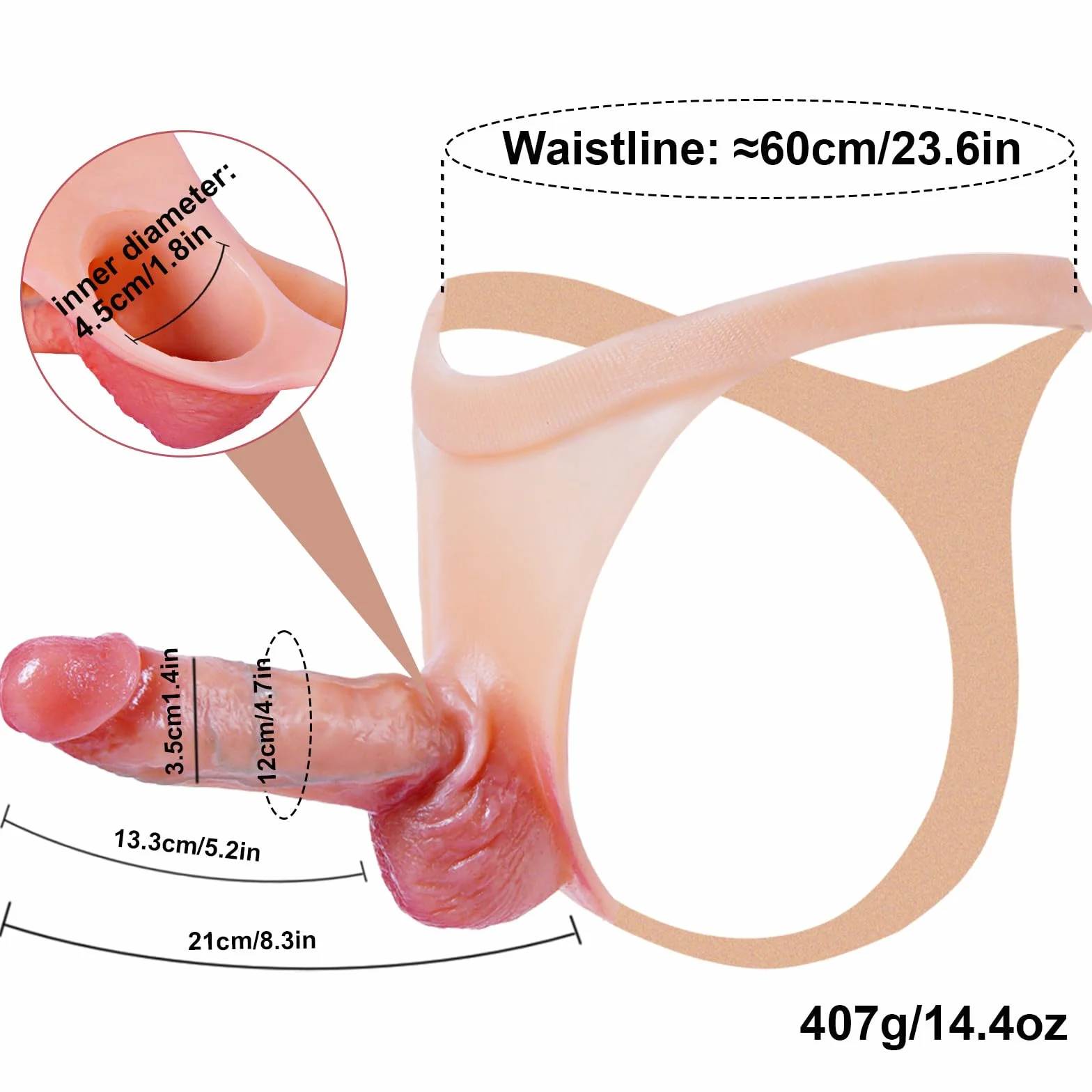 Slip maschile con fodera per pene realistica in silicone, dildo cavo, estensore e allargatore del pene, riutilizzabile, ritardo eiaculazione, stimola punto G/ano