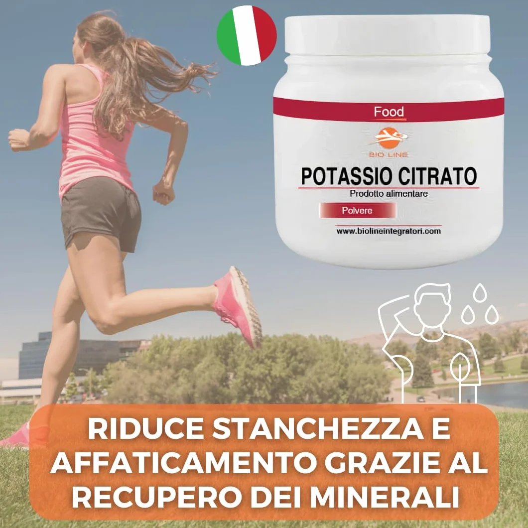 Potassio Citrato in Polvere Solubile Barattolo da 250 g, Polvere Alimentare Adatta per Attività Sportiva, Puro Senza Zuccheri ed Eccipienti, Polveri Alimentari