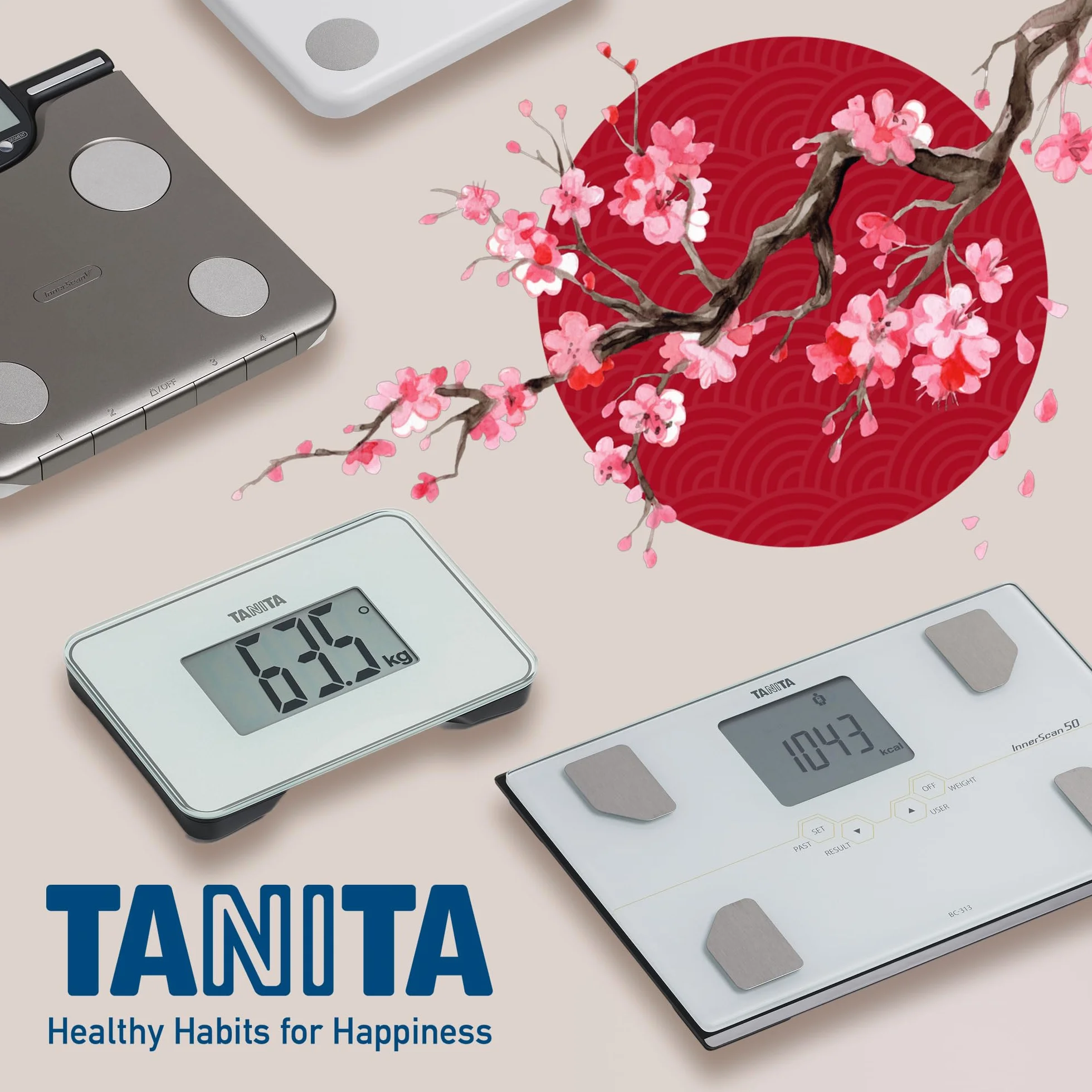 TANITA HD-386 La Bilancia da Bagno Digitale più Piccola al Mondo, Facile da Trasportare, Colore Bianco Perla
