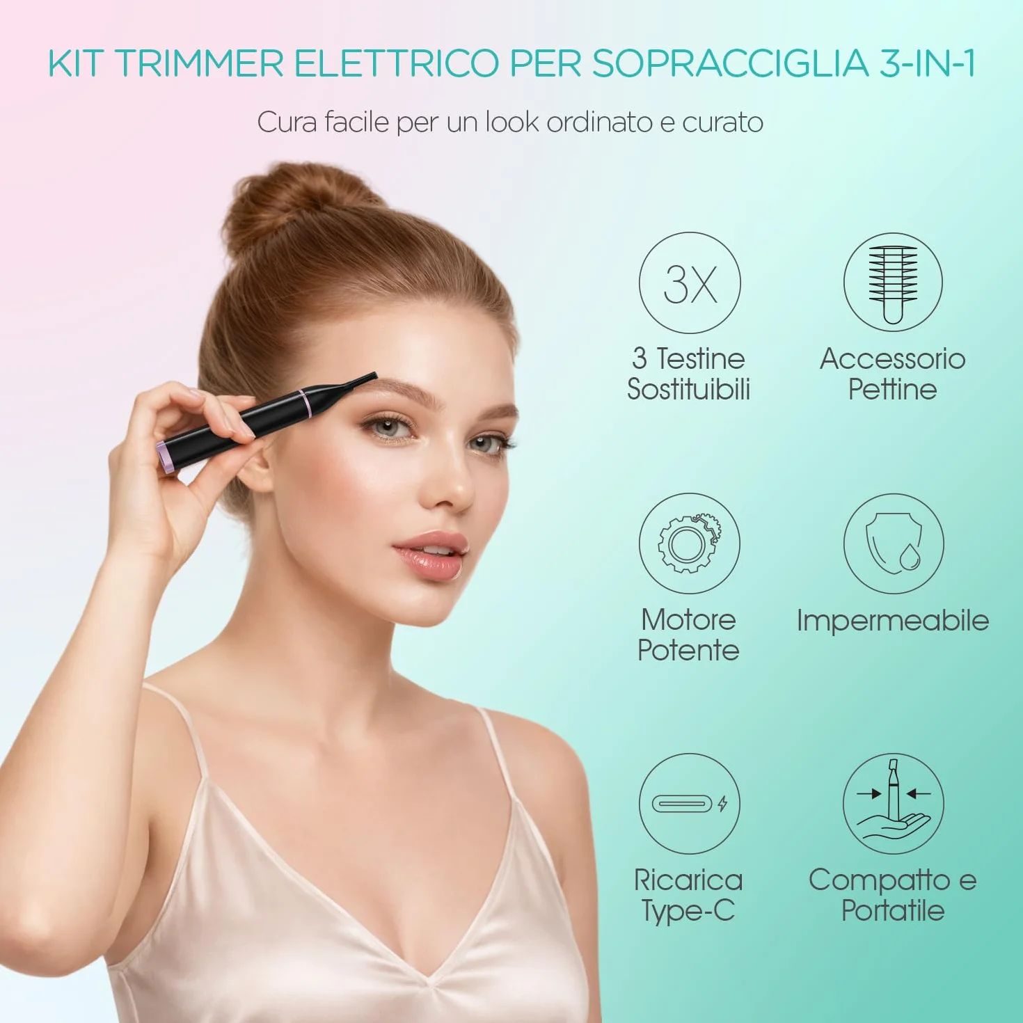 VOGOE Regolatore Sopracciglia Elettrico 3-in-1 per Donne, Epilatore Viso Donna Indolore, Ricaricabile e Portatile, per Labbra, Mento e Guance (Nero)