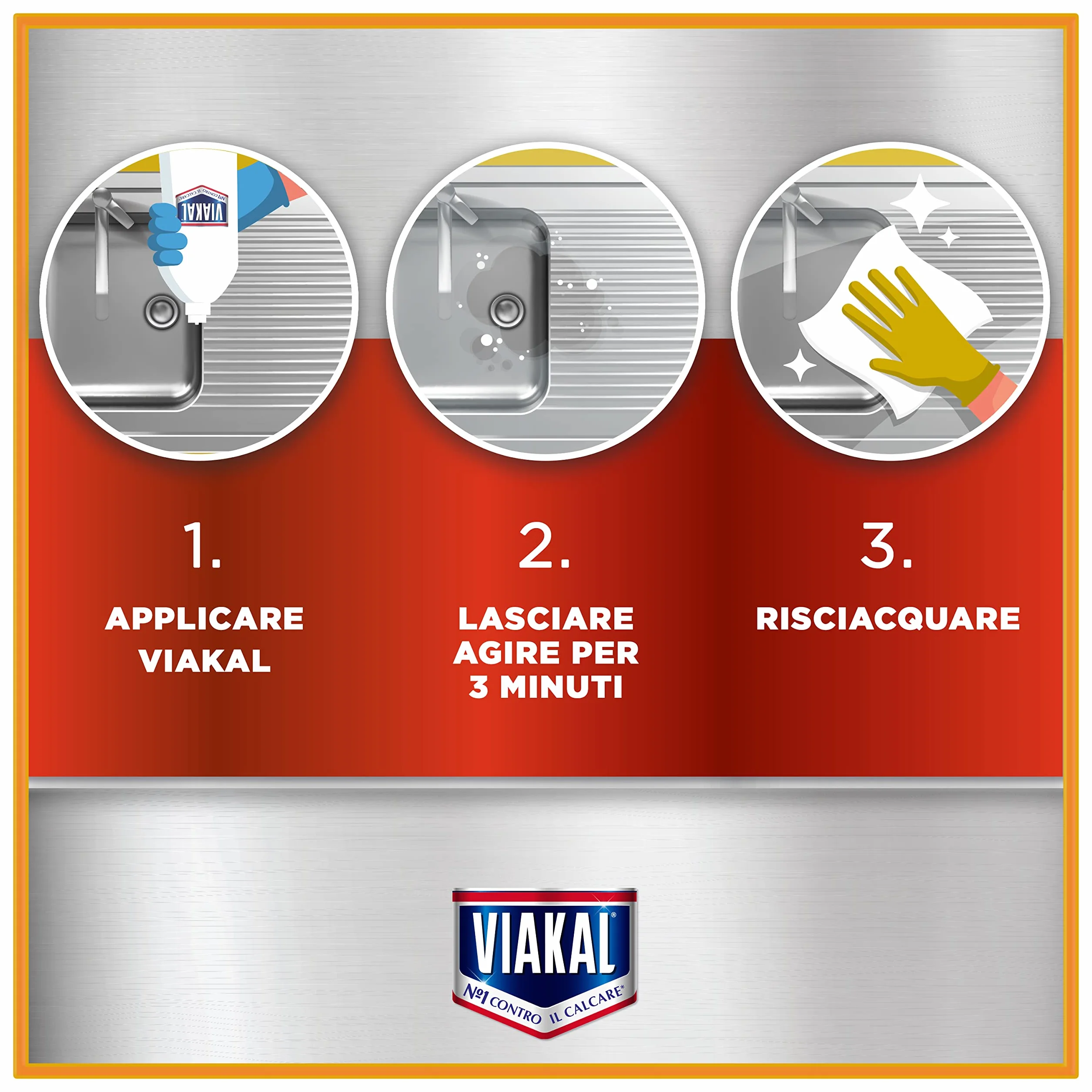 Viakal Anticalcare Detersivo Liquido Acciaio Cucina, 10 x 470 ml, Rimozione Calcare 100%