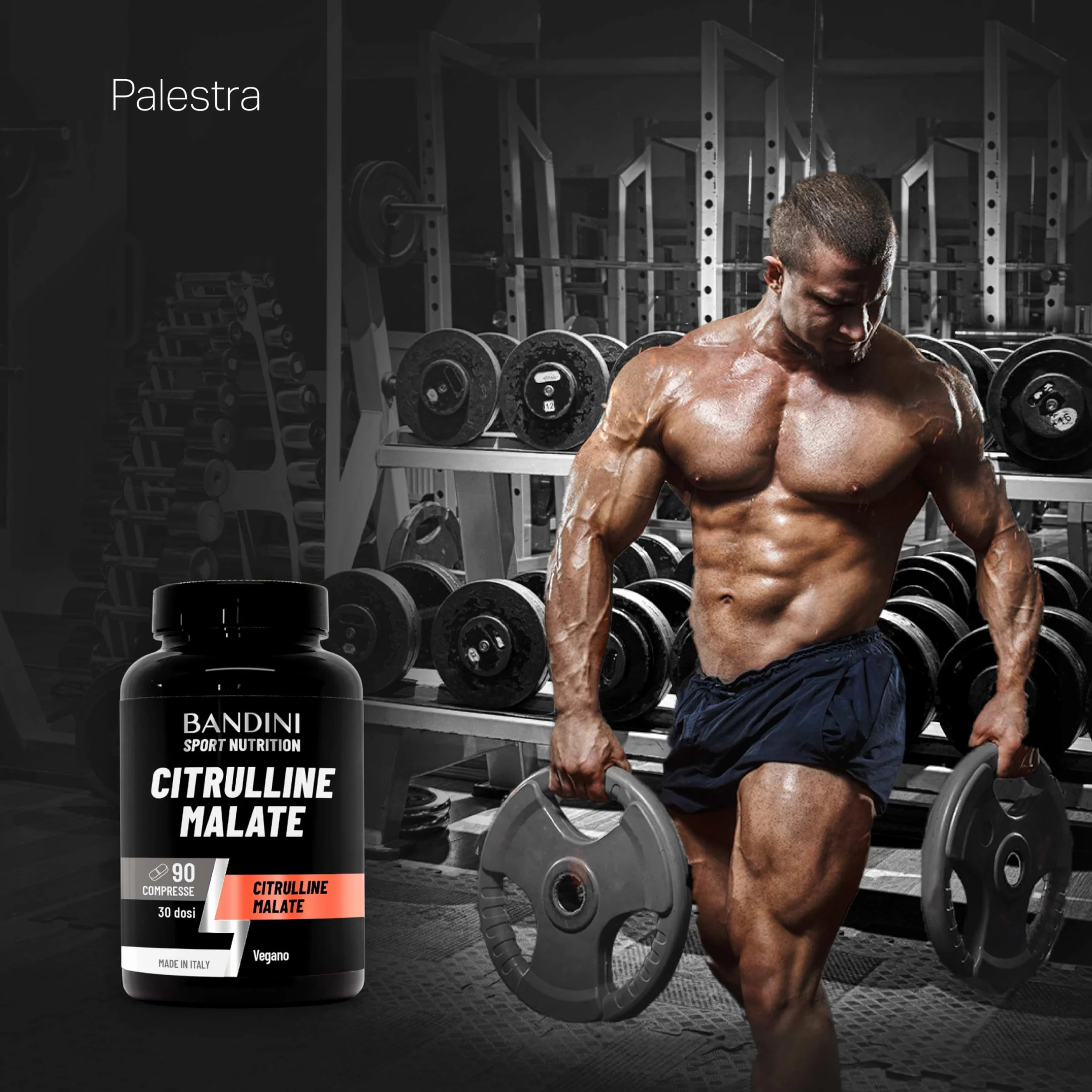 Bandini® CITRULLINE MALATE 90 Compresse 3000 mg per Dose Giornaliera - Dosaggio Extra-Elevato (Copertura 1 mese) - L-Citrullina da fermentazione 100% Vegan - Citrullina per Atleti e Culturisti