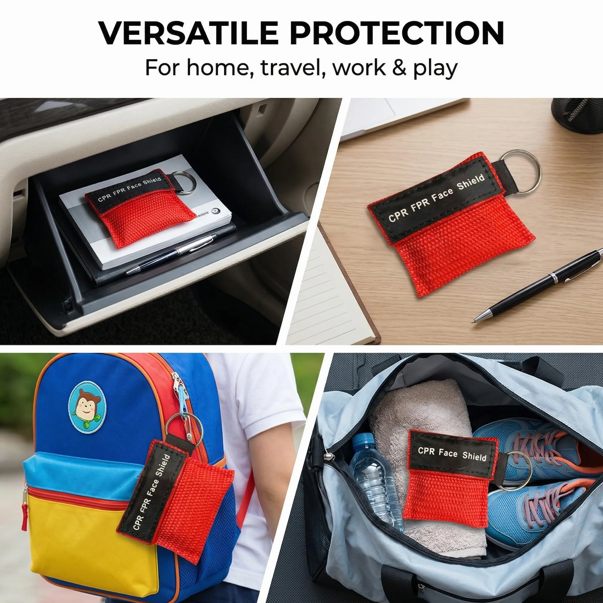 Pocket Mask CPR 5 Mascherine Protezione Viso Emergenza Valvola Unidirezionale Rosso 5x5,5cm